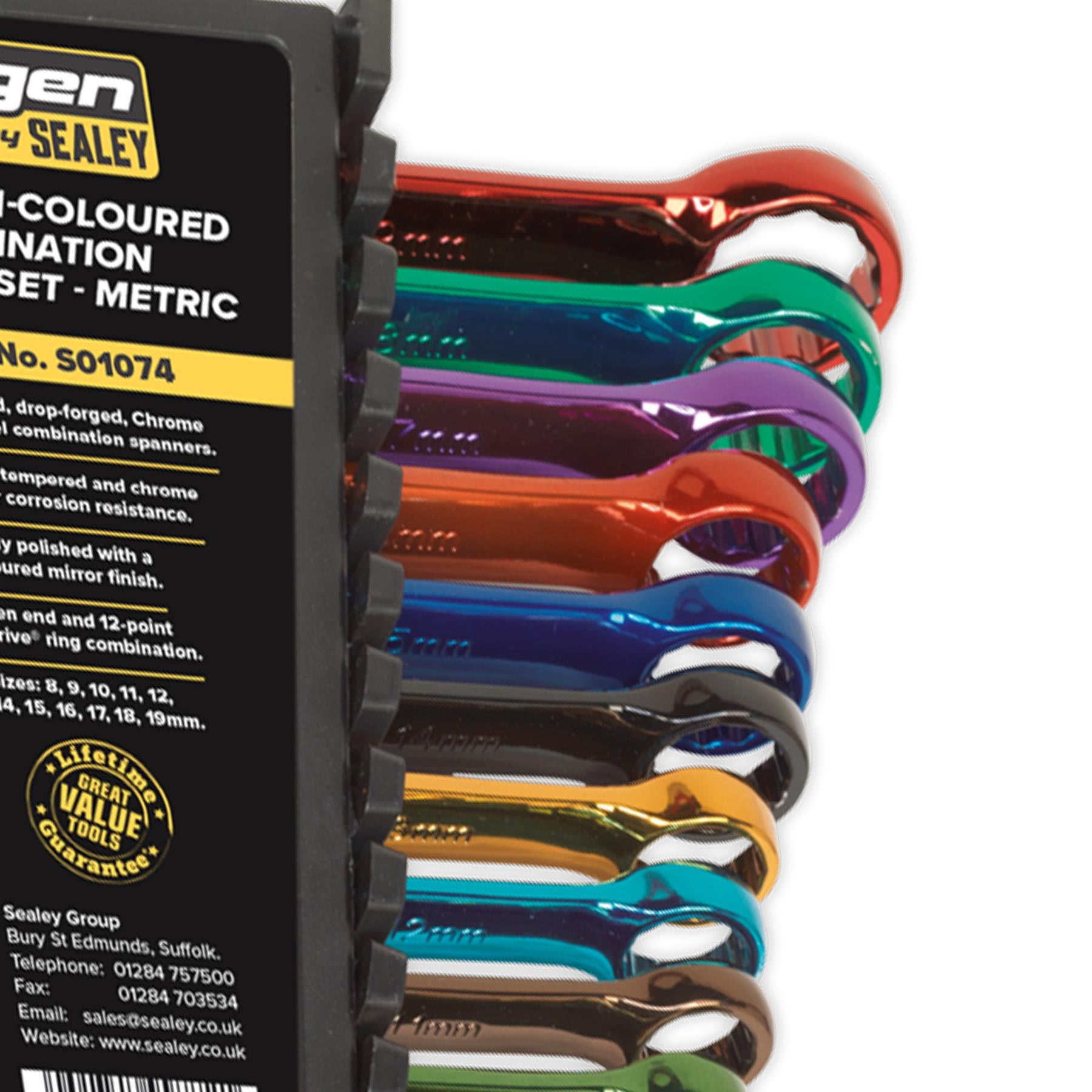 Sealey Combination Spanner Set 12pc Multi-Coloured Metric