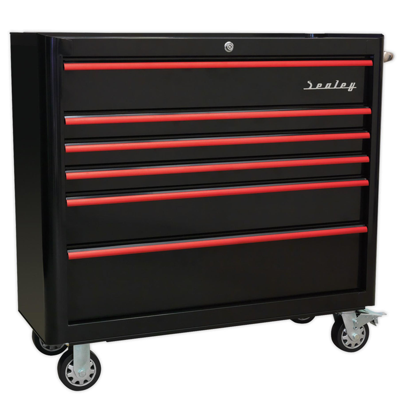 Sealey Rollcab 6 Drawer Retro Style -Black/Red Anodised Draw Pulls