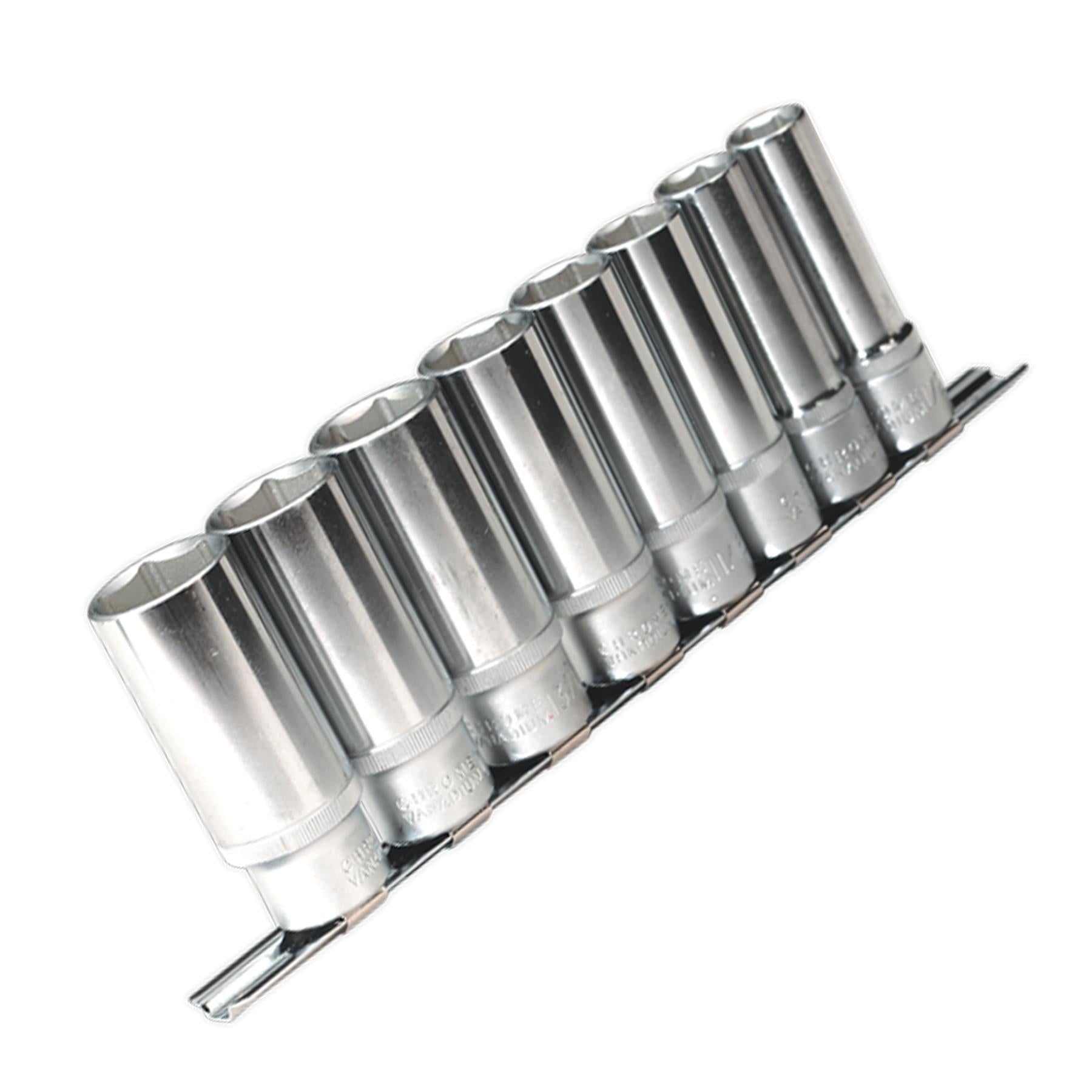 Sealey Deep Socket Set 1/2Inch Sq Drive 8pc 1/2"-15/16" 6pt WallDrive® Imperial