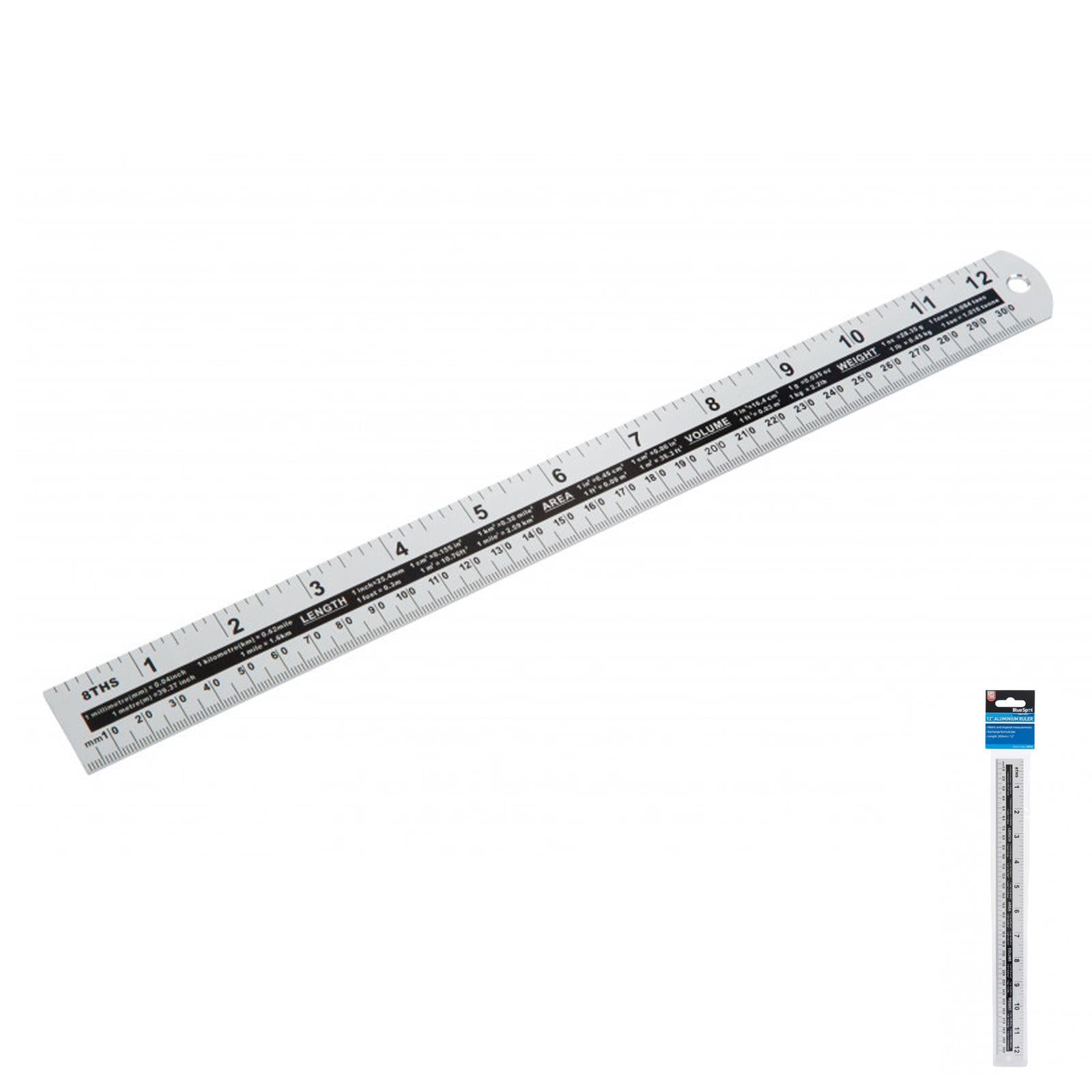 BlueSpot Aluminium Ruler Measure 12" Anodised Aluminium Light & Won't Rust