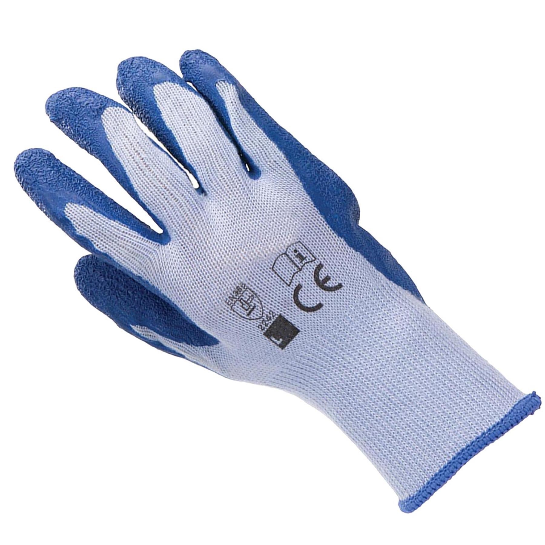 Latex Builders Gloves Anatomical Design Crinkle Finish And Knitted Wrist L 9
