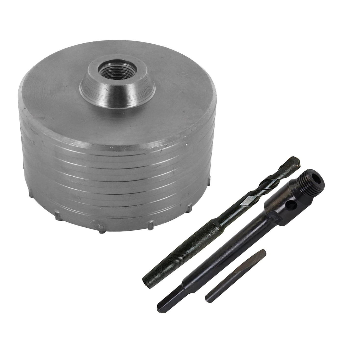 TCT Core Drill Bit 125mm Hole Saw Masonry Stone Brick Hex 200mm Extensions Pilot
