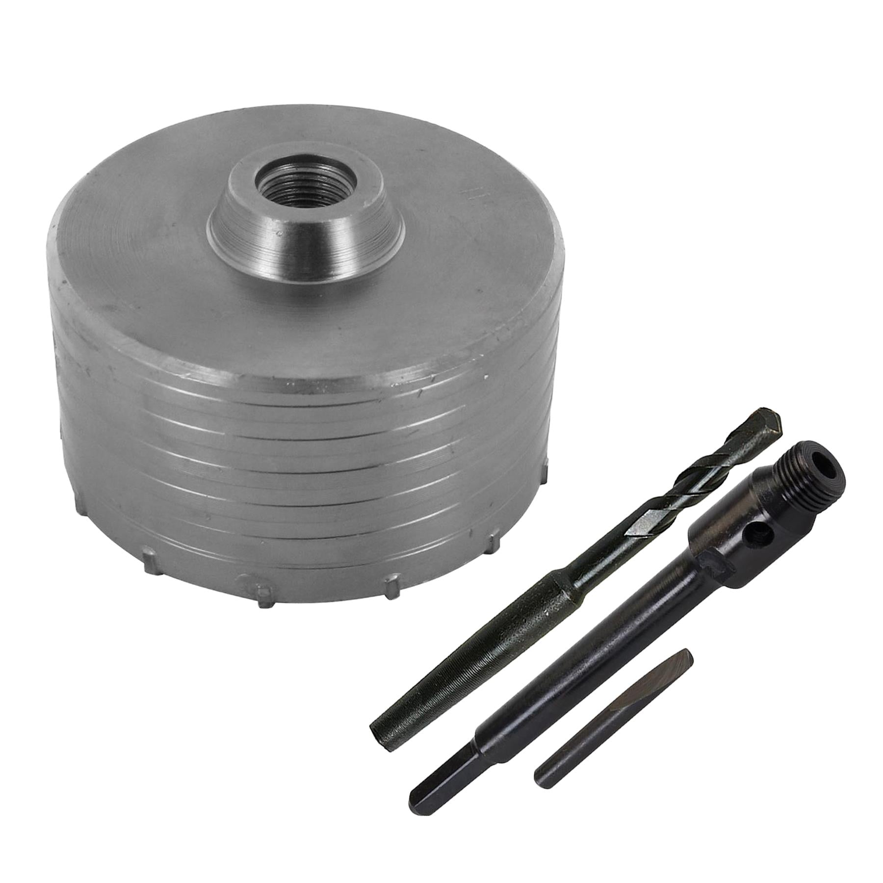 TCT Core Drill Bit 125mm Hole Saw Masonry Stone Brick Hex 200mm Extensions Pilot