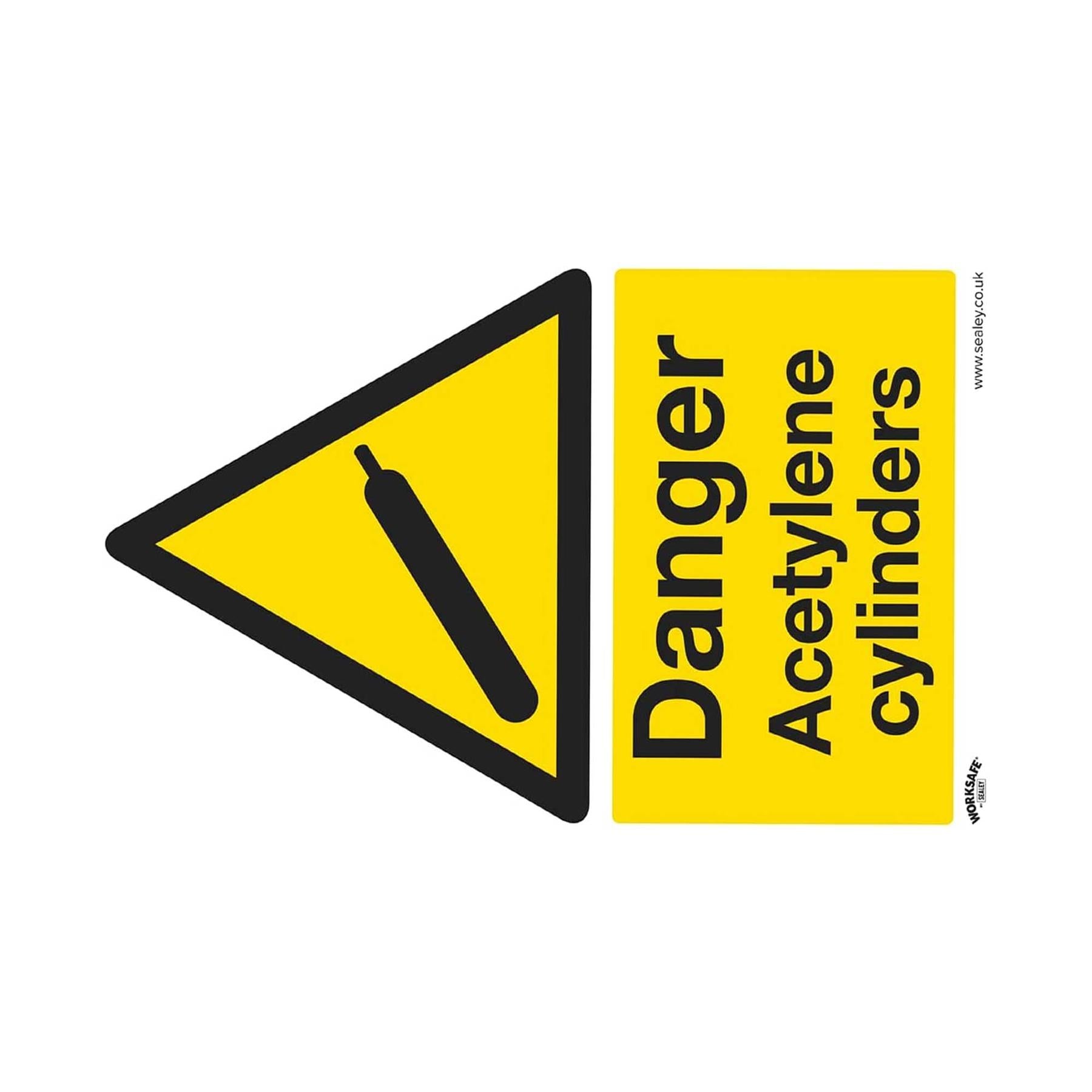 Sealey Warning Safety Sign - Danger Acetylene Cylinders - Self-Adhesive Vinyl - Pack of 10