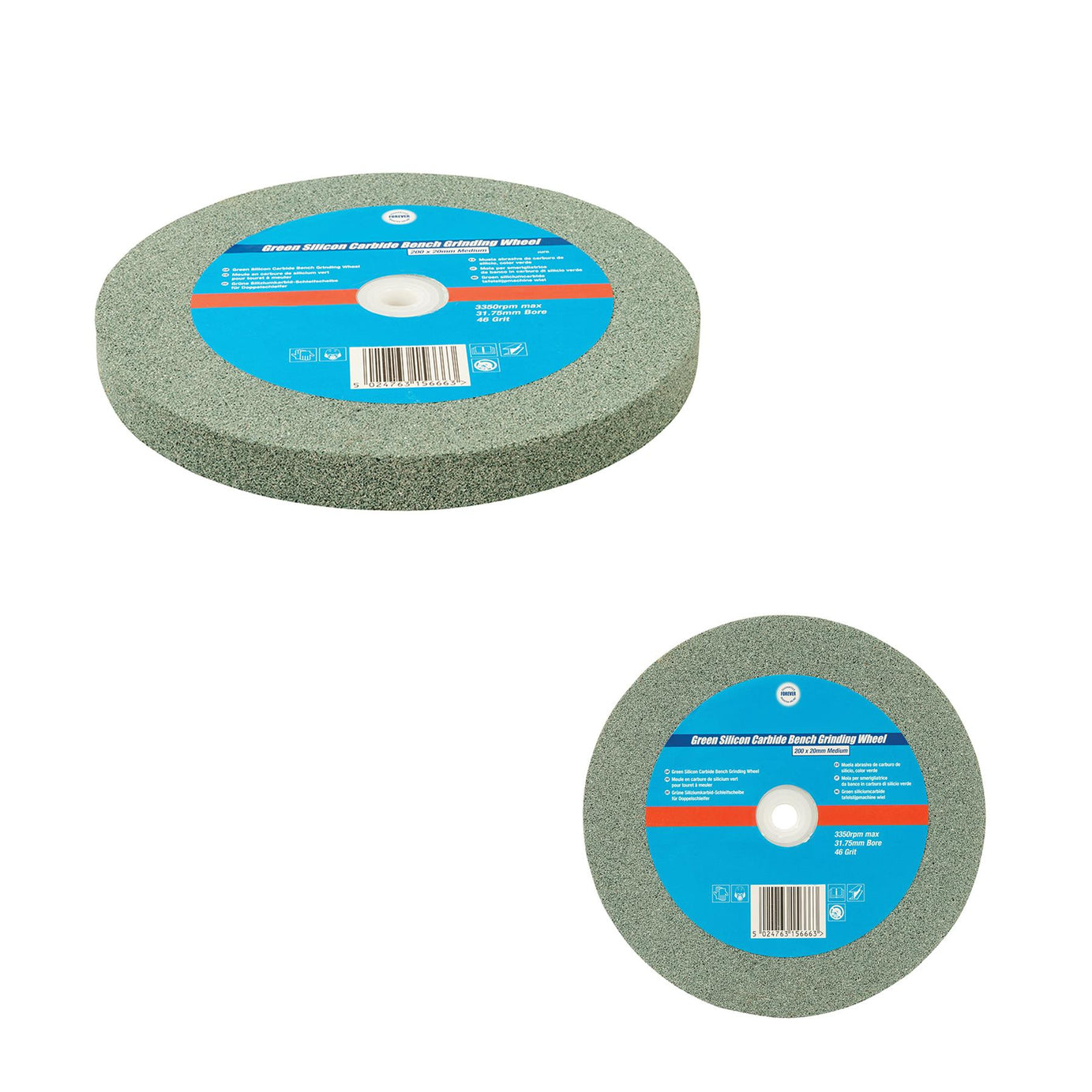 200 x 20mm Medium Green Silicon Carbide Bench Grinding Wheel Heavy Duty 46 Grit