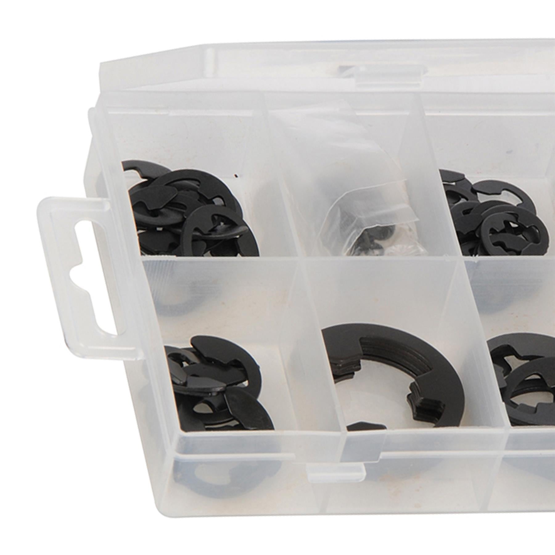 E' Clips Pack 135Pc Chemically Blackened Sprung Steel Clips For Rotating Shafts
