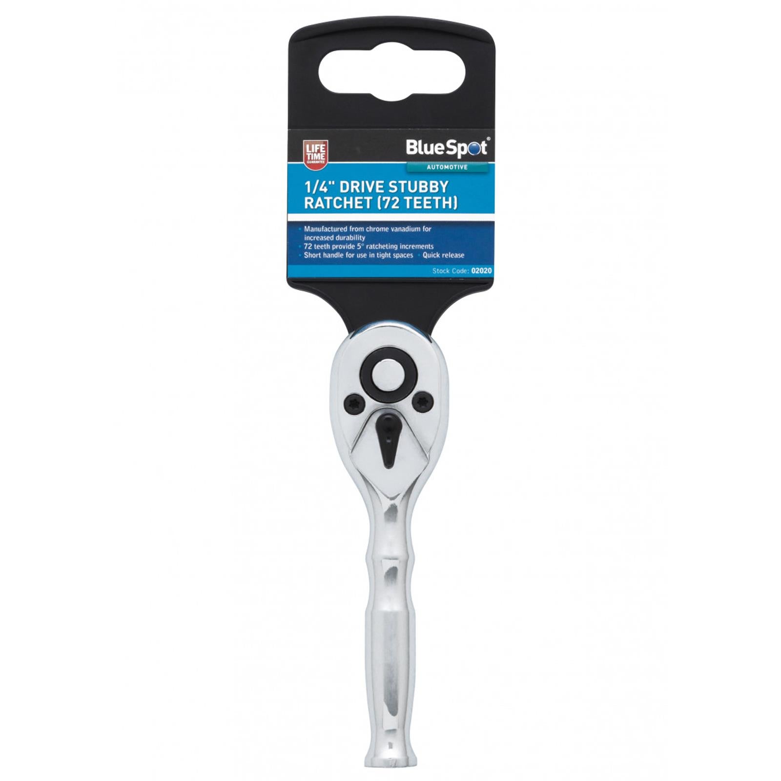 BlueSpot Socket Ratchet Stubby Handle Quick Release 72 Teeth 1/4" Drive 5� Ratcheting