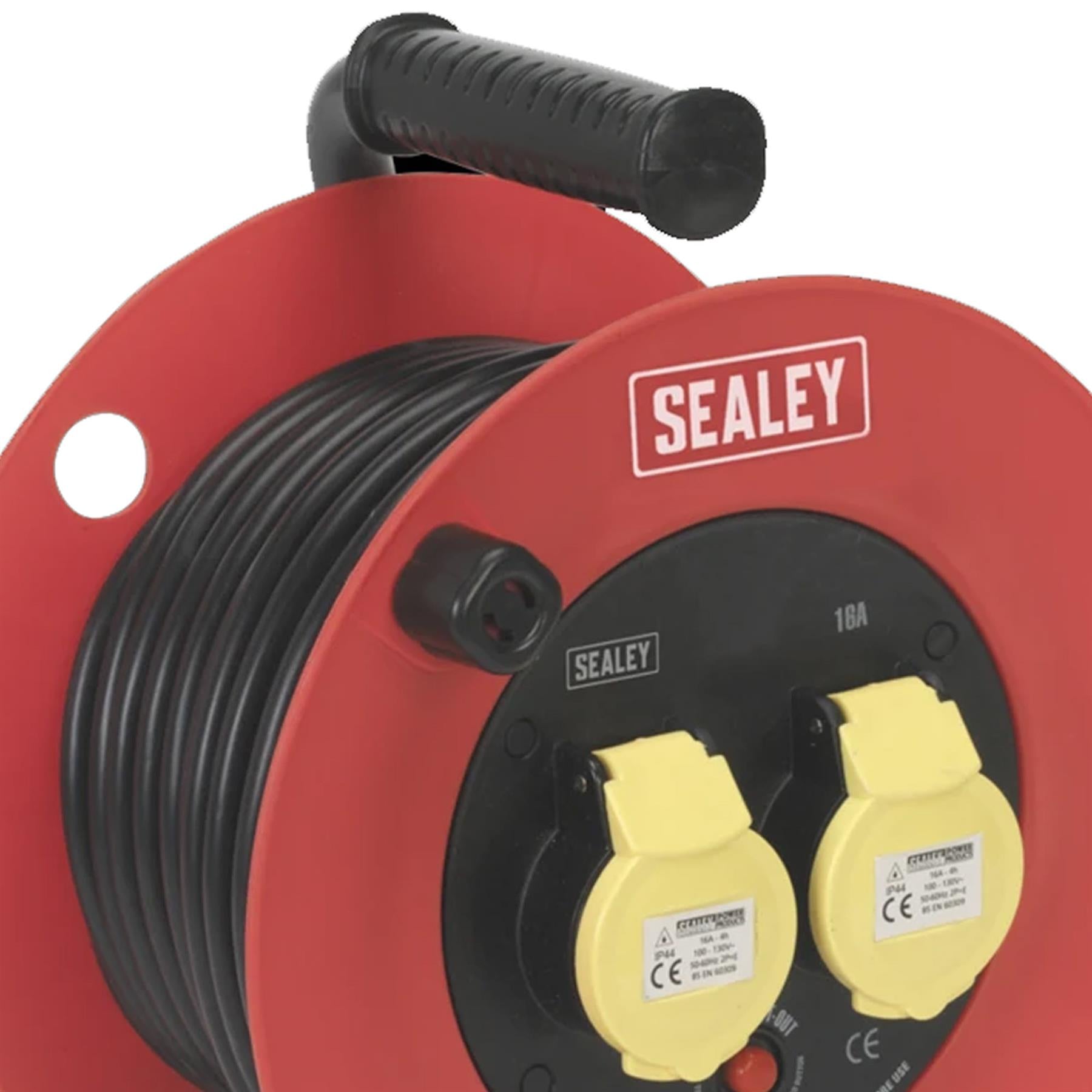 Sealey Cable Reel 25m 2 x 110V 1.5mm² Heavy-Duty Thermal Trip