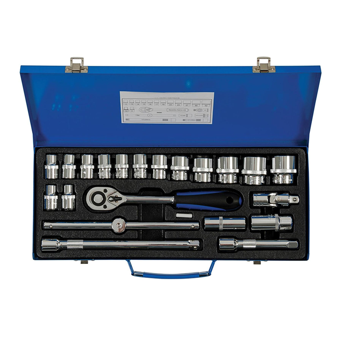 21Pce 2" Drive Metric Wrench Set 1/2" Drive Chrome Vanadium Sliding T-Bar