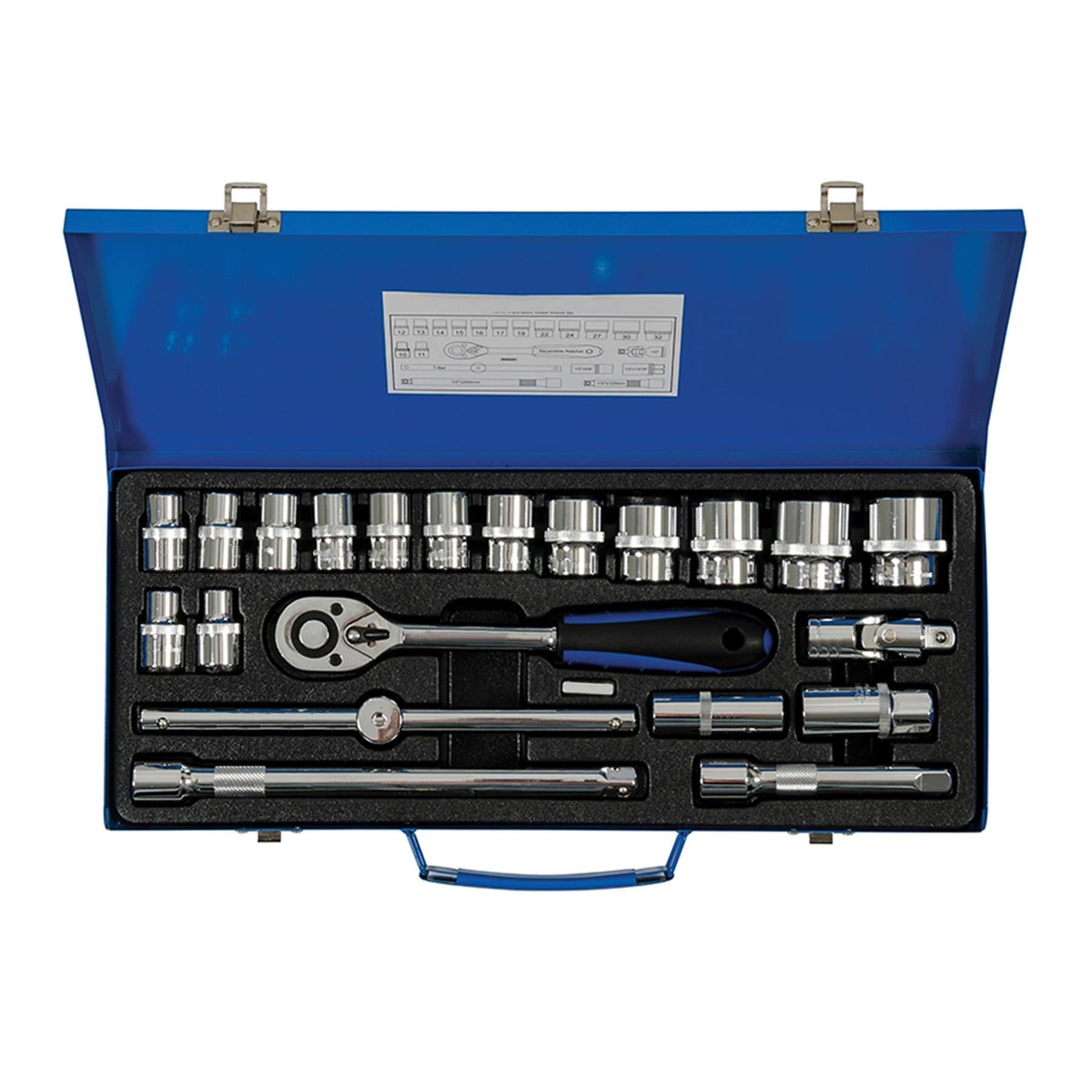 21Pce 2" Drive Metric Wrench Set 1/2" Drive Chrome Vanadium Sliding T-Bar