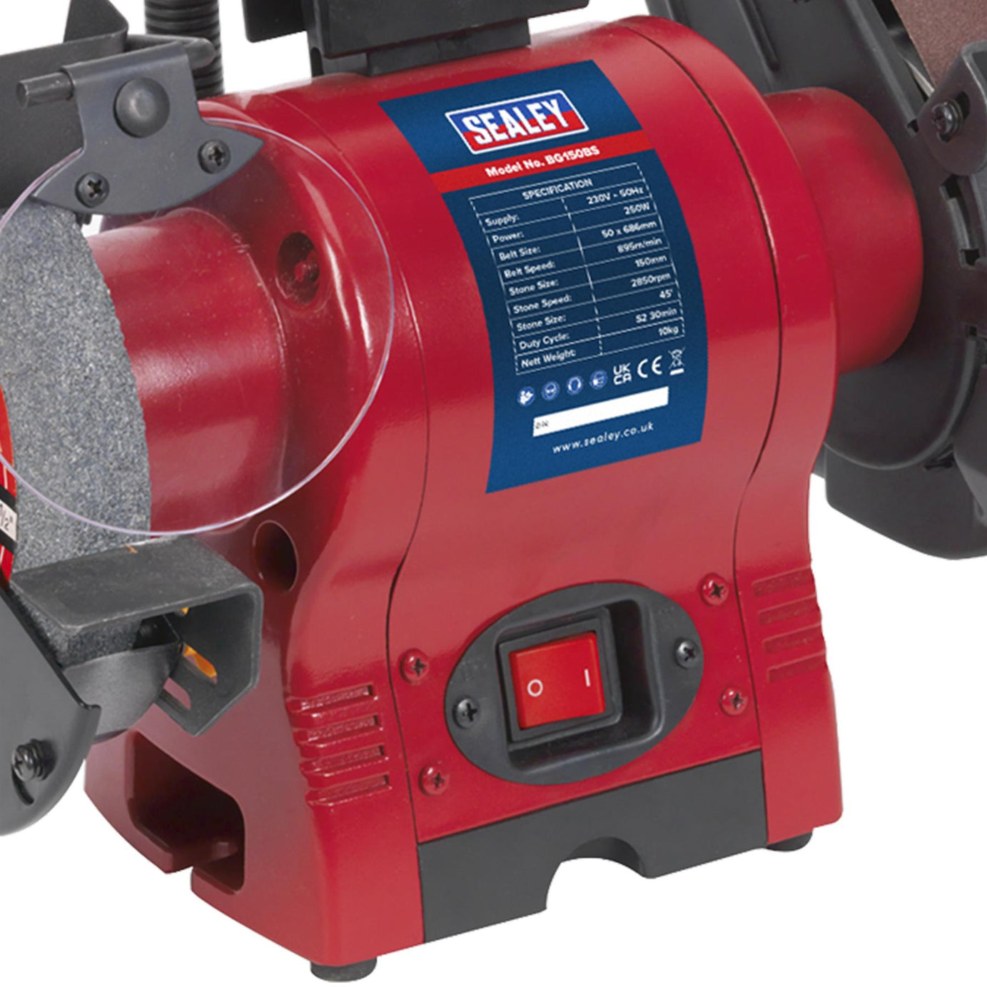 Sealey Bench Grinder 150mm with 50mm Belt Sander & Light 250W/230V