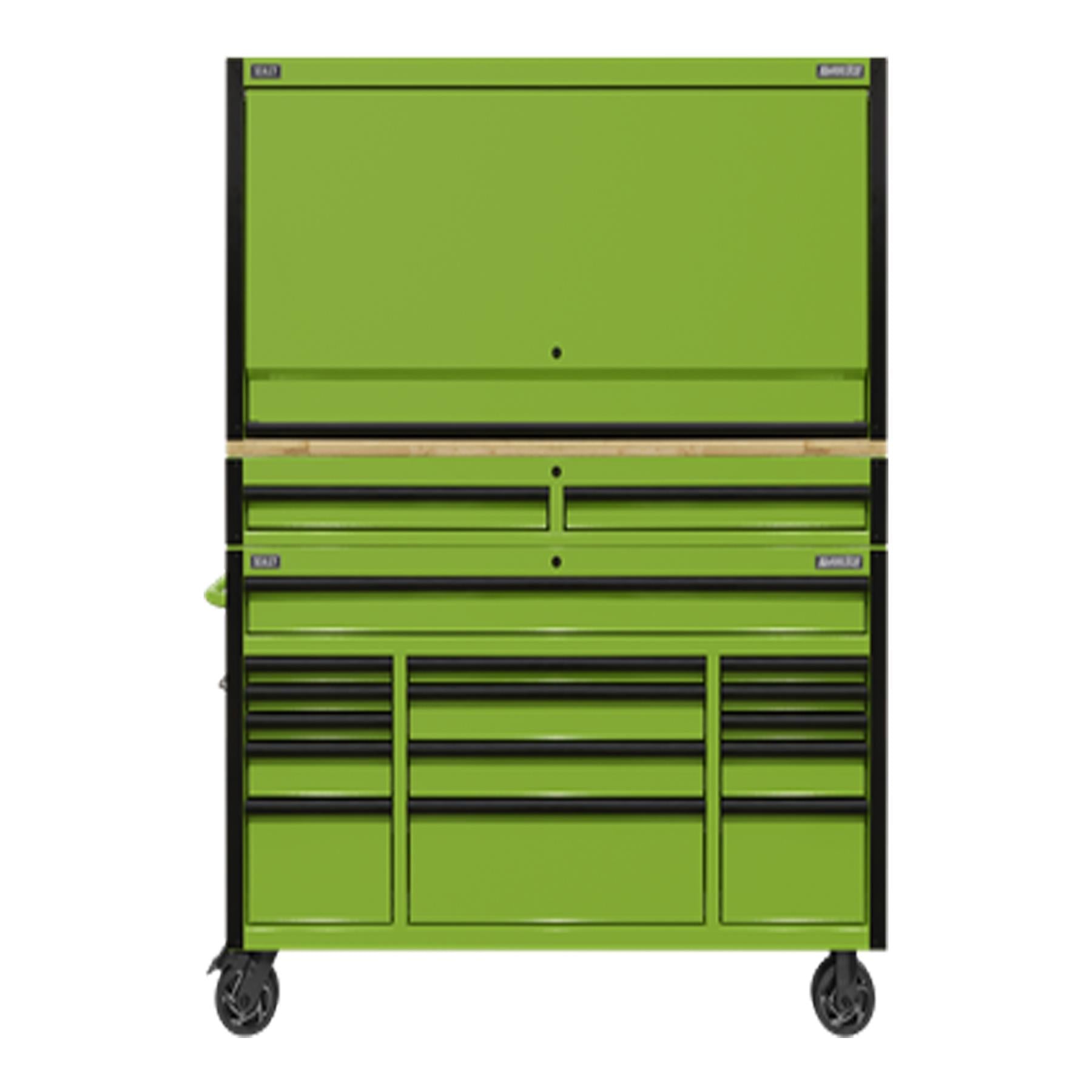 Sealey 15 Drawer 1549mm Mobile Trolley with Wooden Worktop and Hutch and 2 Drawer Riser