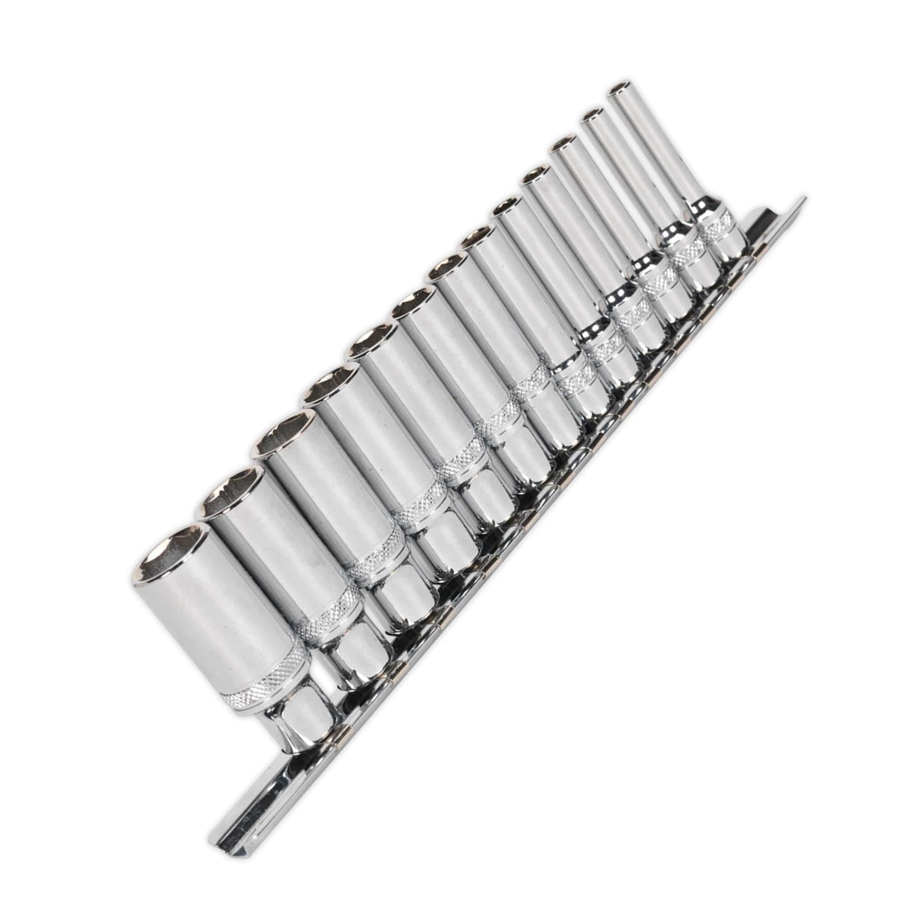 Sealey Deep Lock-On Socket Set 1/4" Sq Drive 13pc 4 -14mm 6pt Metric Long Reach