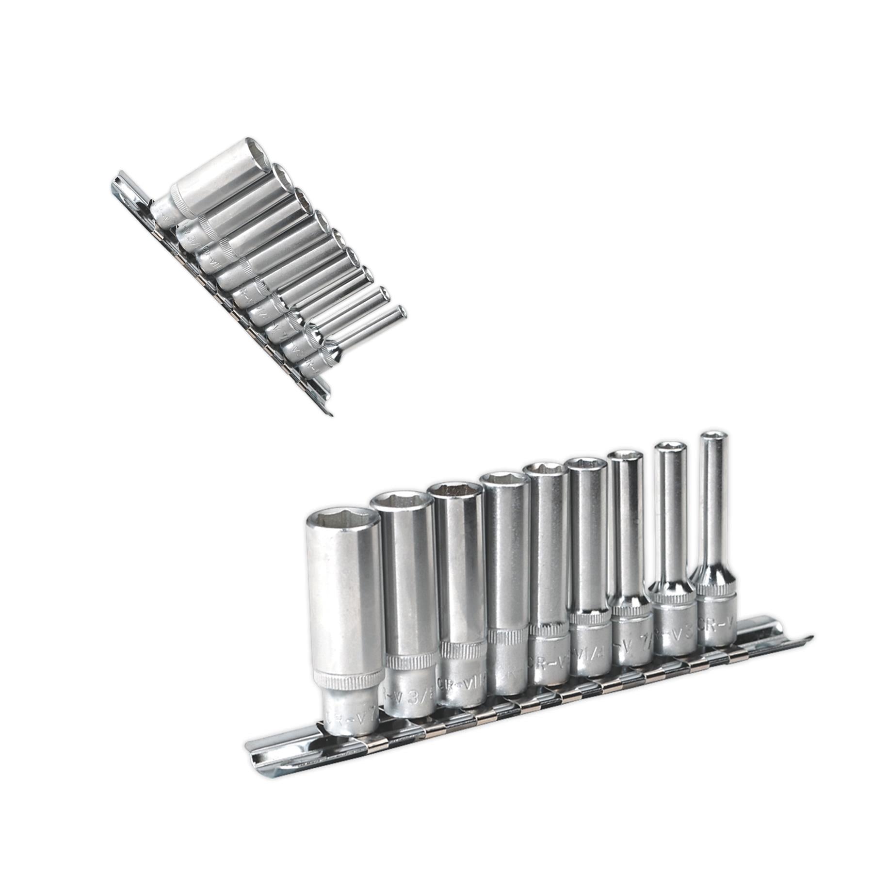 Sealey Socket Set 9pc 1/4"Sq Drive 6pt Deep WallDrive Imperial