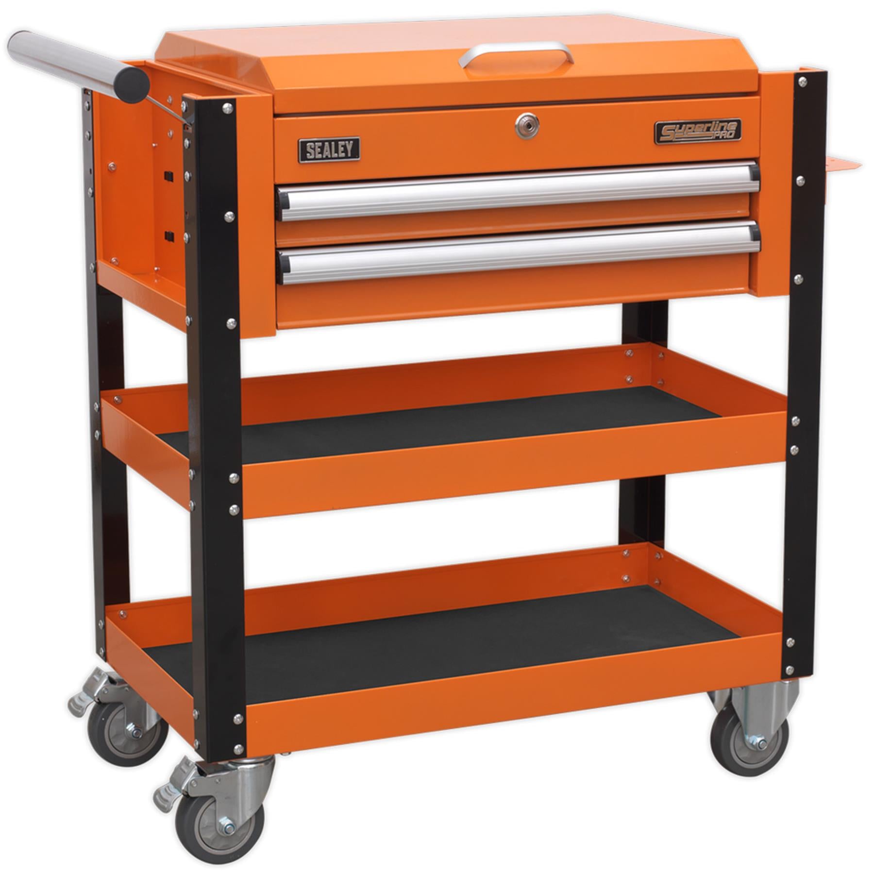 Sealey HD Mobile Tool & Parts Trolley 2 Drawer & Locking Top Orange