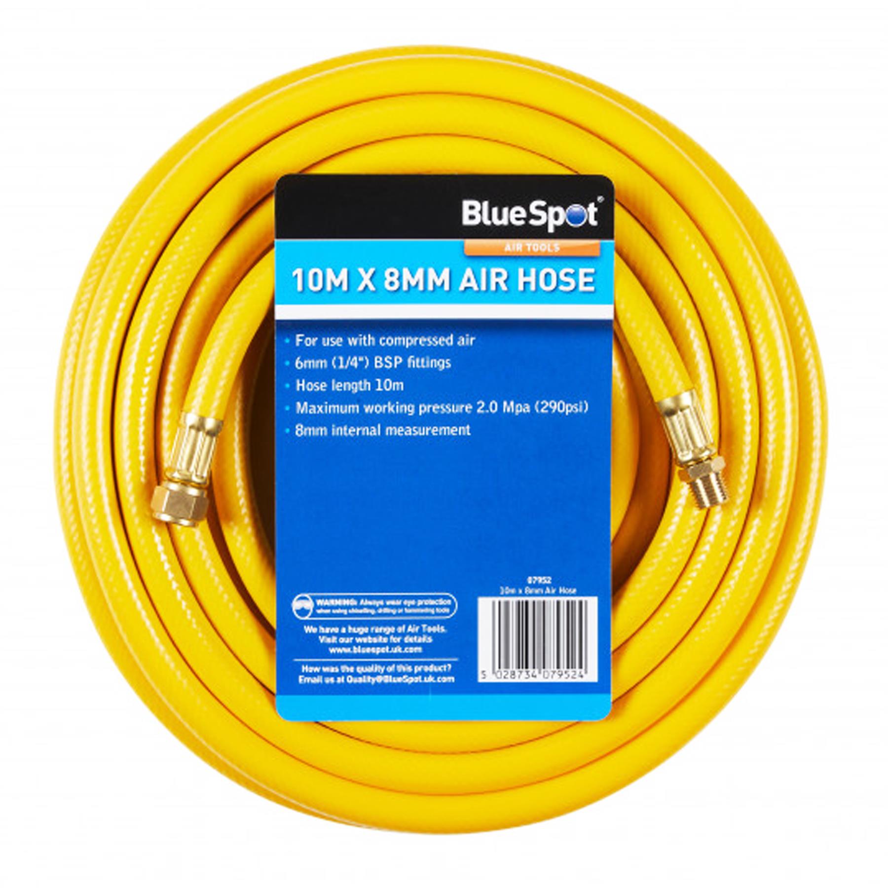 BlueSpot Heavy Duty Air Compressor 10m X 8mm Blue Rubber Air Hose Line 1/4" BSP