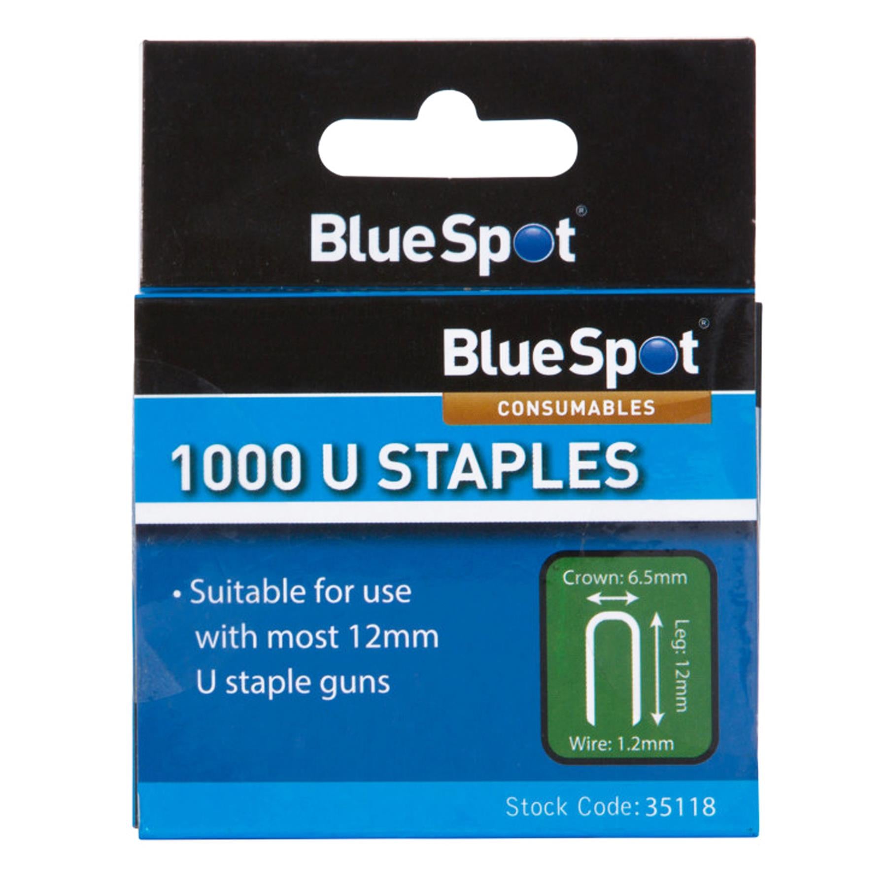 BlueSpot 1000 Staples For 12mm Staple Gun Refills U Shaped Nails 1.2mm Wire