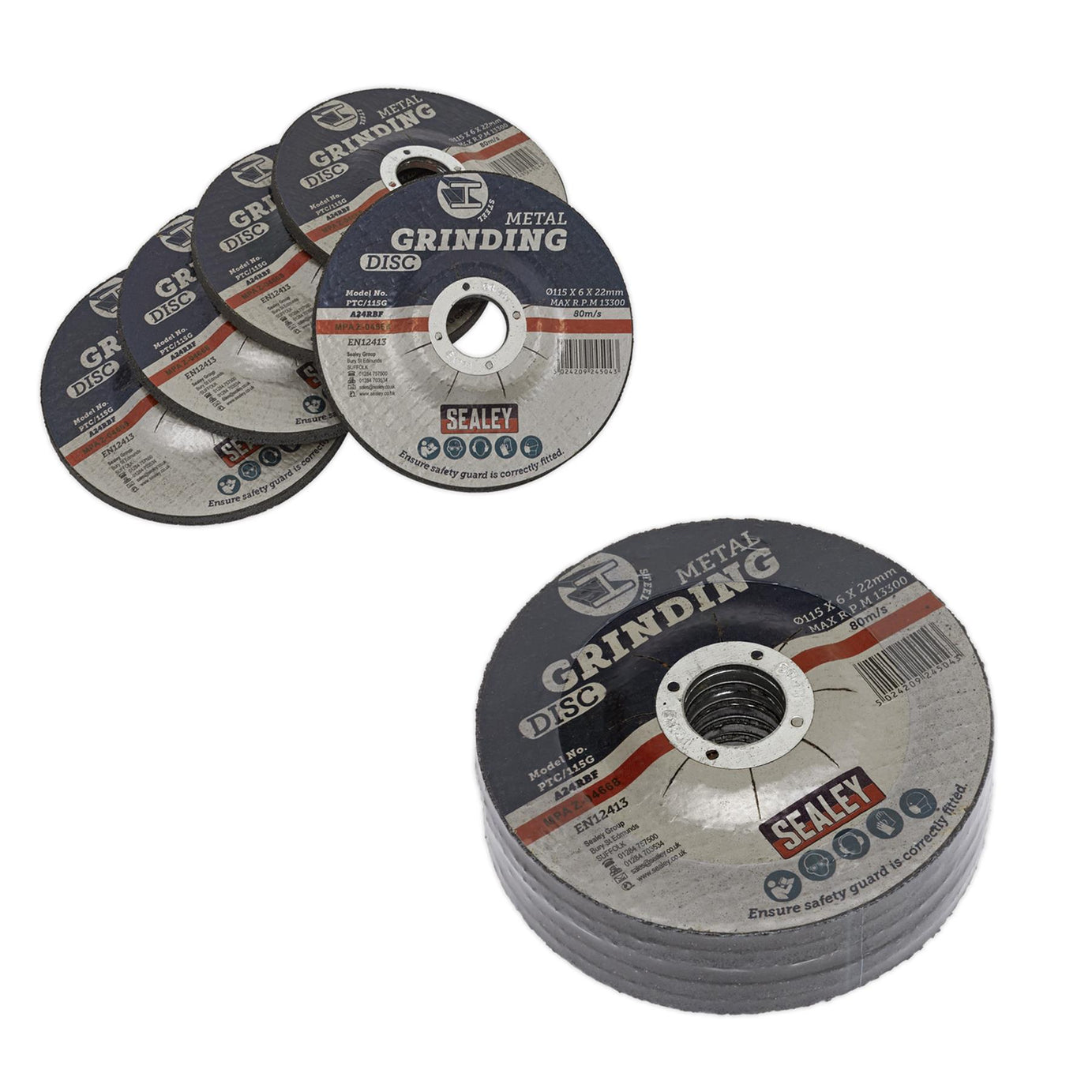 Sealey Grinding Disc 115 x 6mm 22mm Bore - Pack of 5