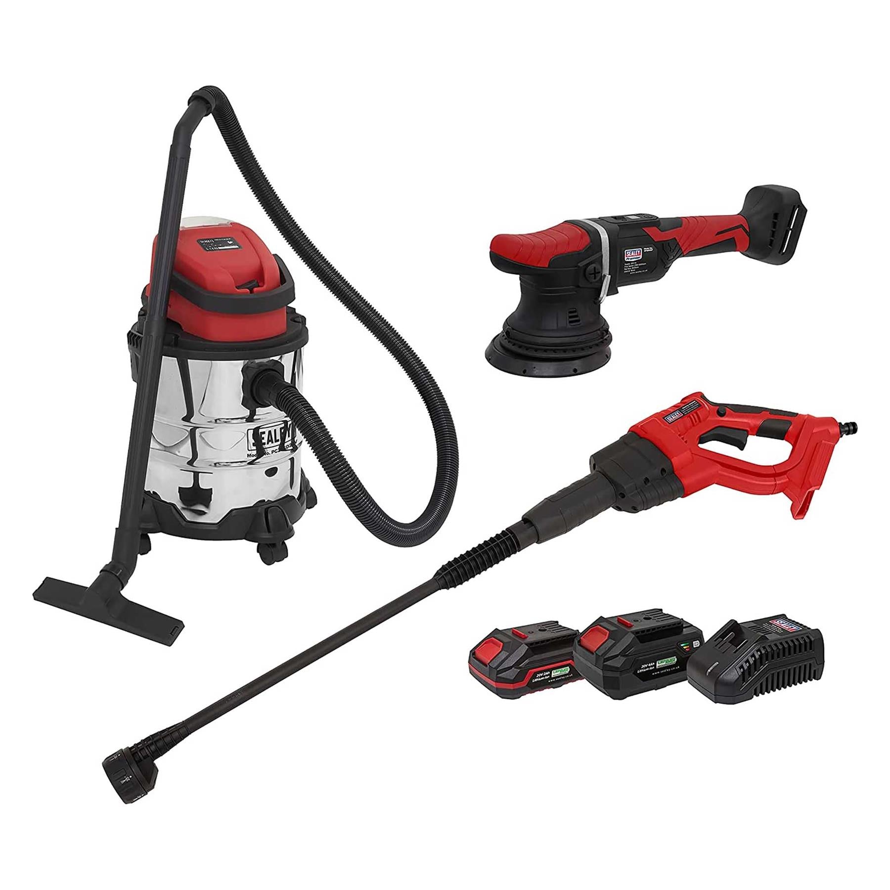 Sealey 3 x 20V SV20 Series Cordless Car Valeting Combo Kit - 2 Batteries