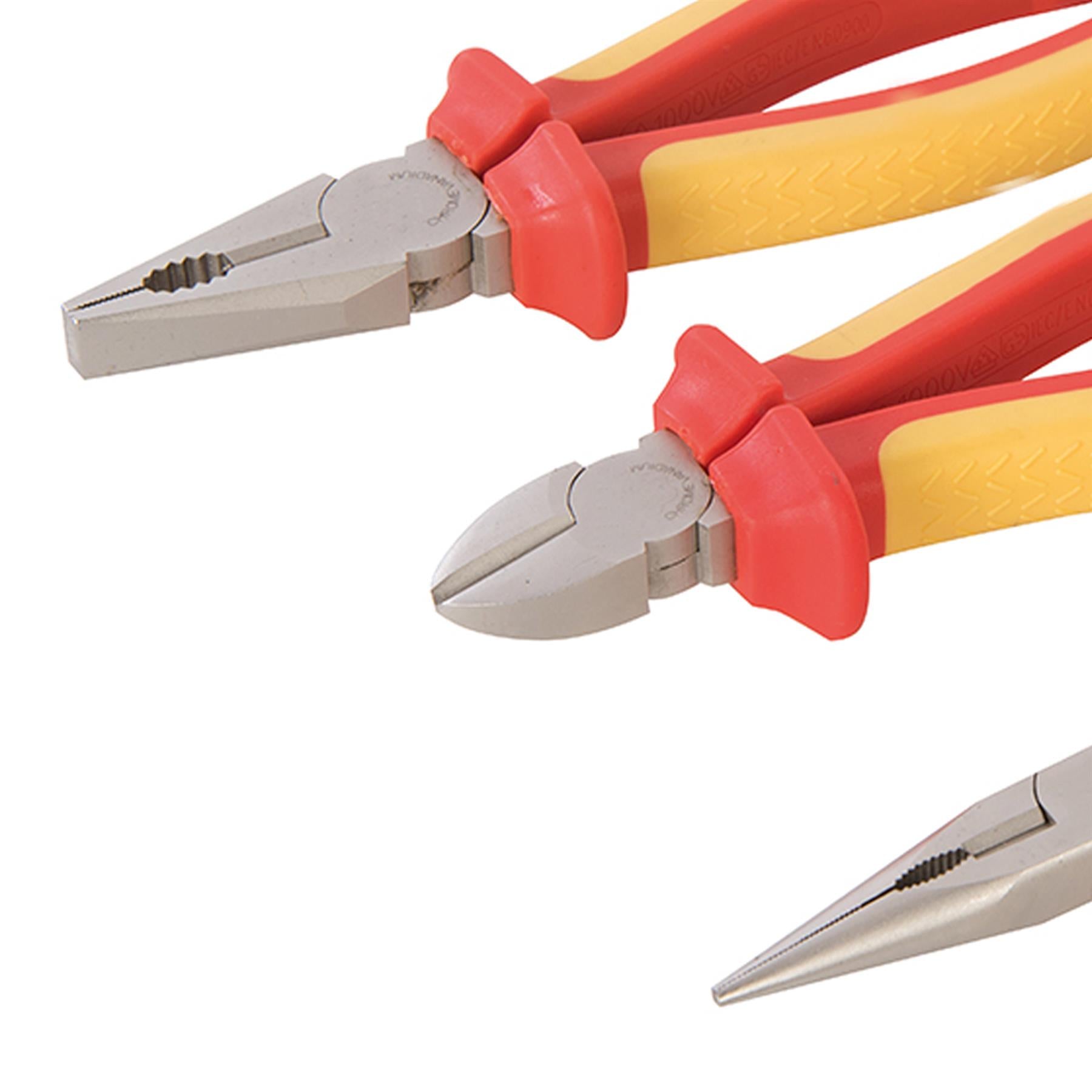 3pc Expert Electrician VDE Plier Set Insulated Long Nose Side Cutter Combination