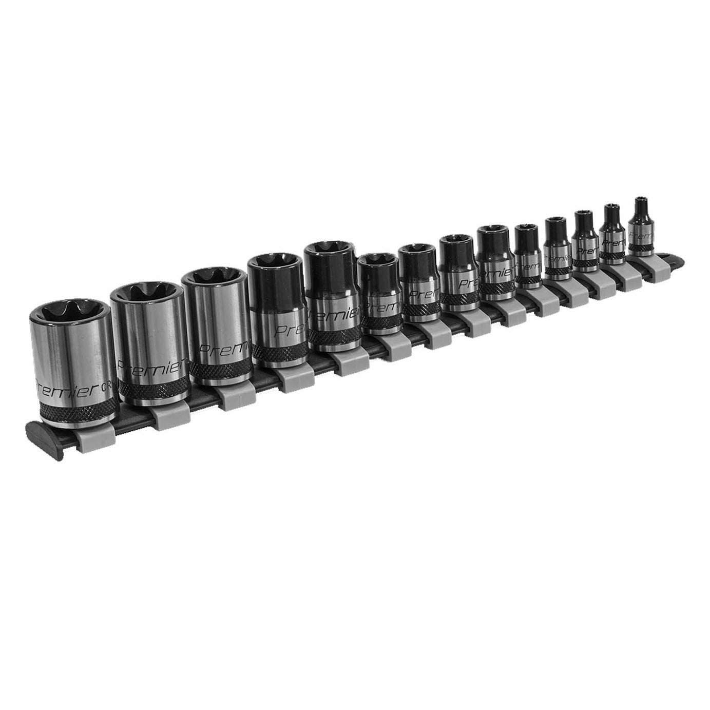 TRX-Star Socket Set 14pc 1/4,3/8,1/2"Sq Dr E4-E24 Blk Series Sealey