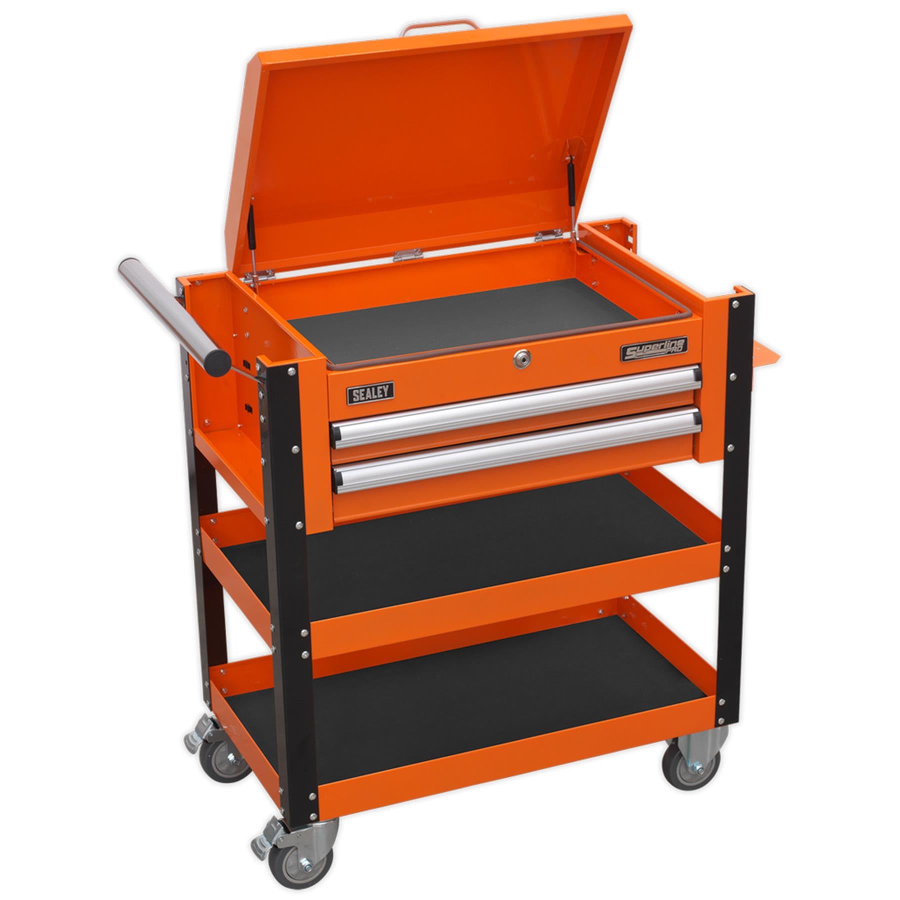 Sealey HD Mobile Tool & Parts Trolley 2 Drawer & Locking Top Orange