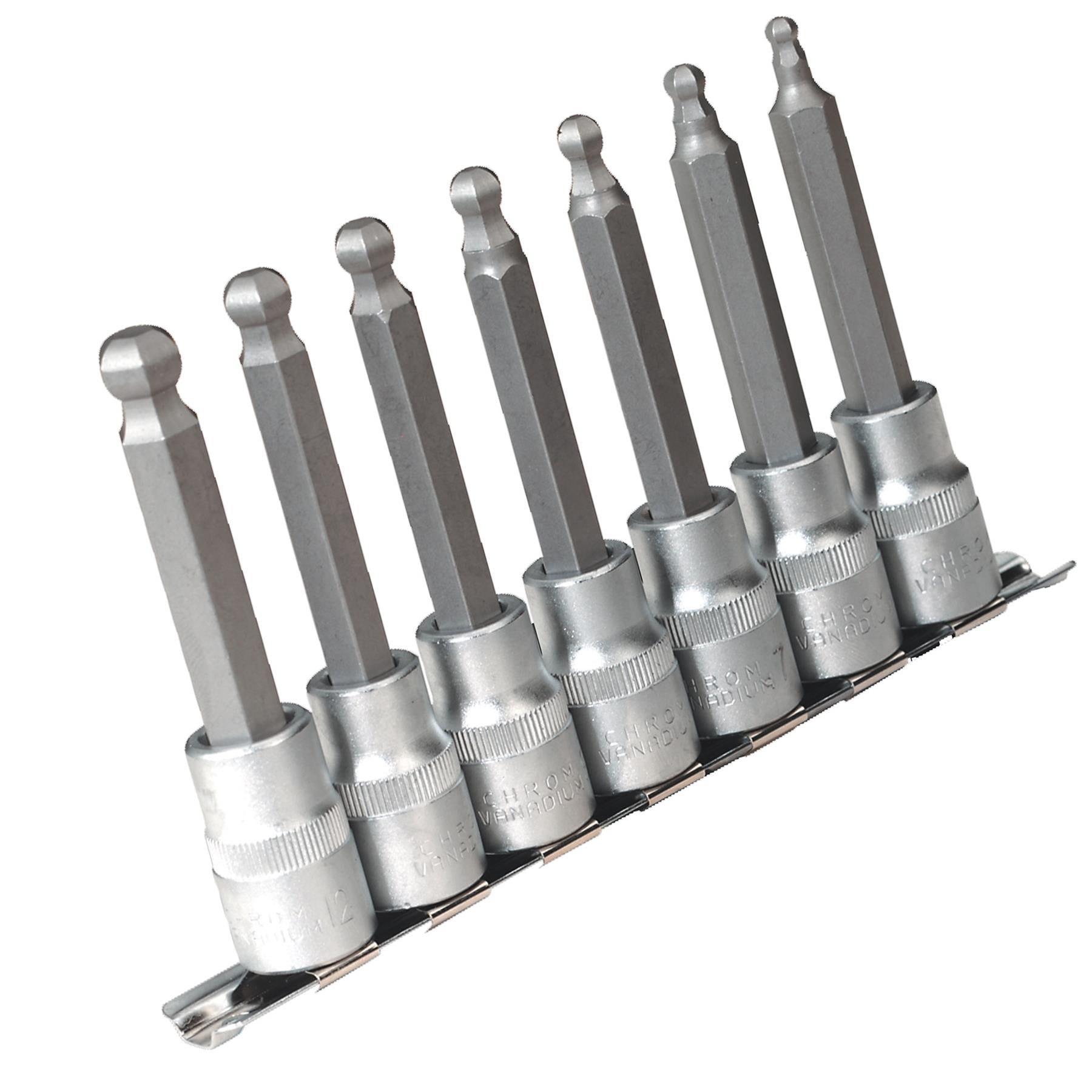 Sealey Ball-End HexSocket Bit Set 7pc 100mm 1/2"Sq Drive Metric