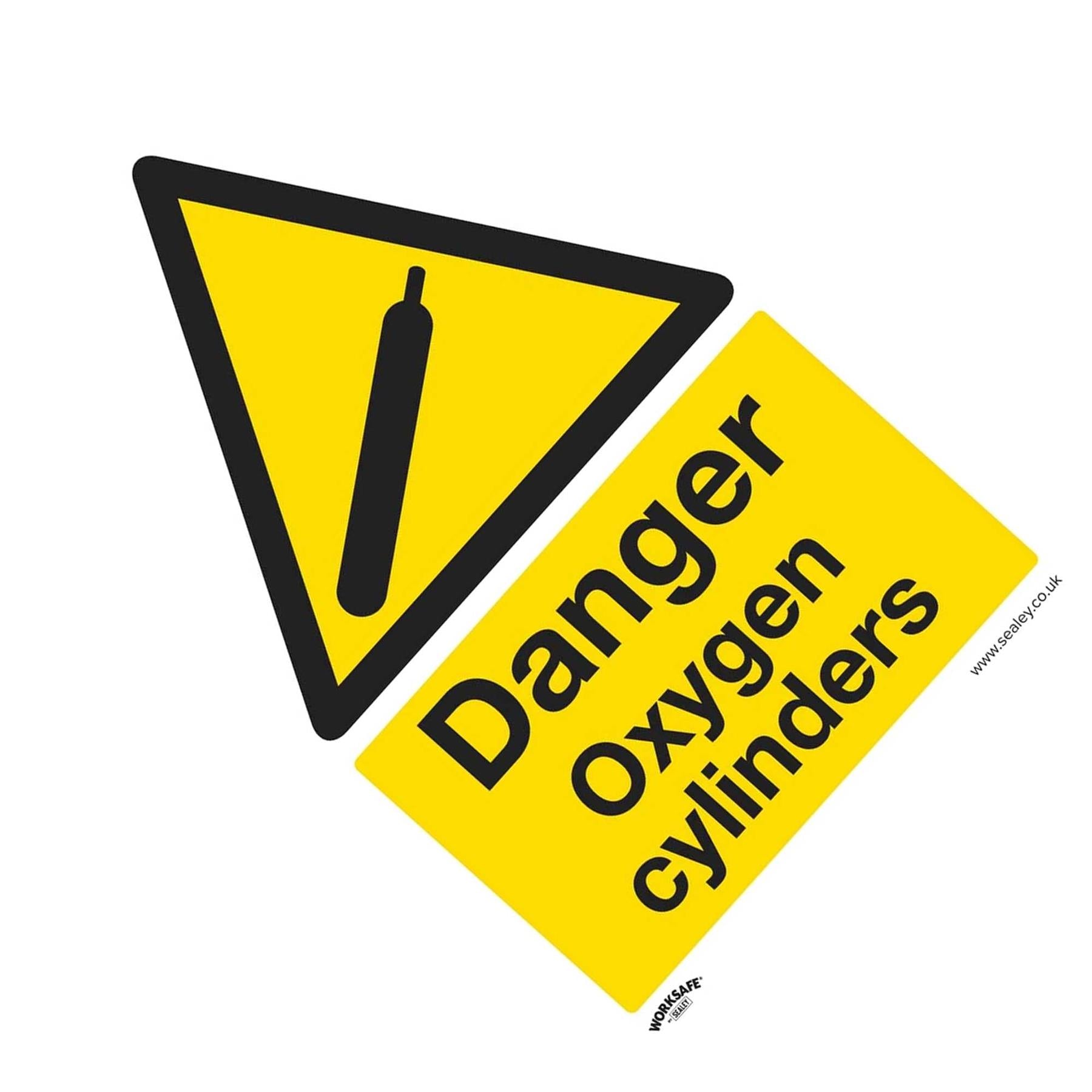 Sealey Danger Oxygen Cylinders - Warning Safety Sign - Self-Adhesive Vinyl