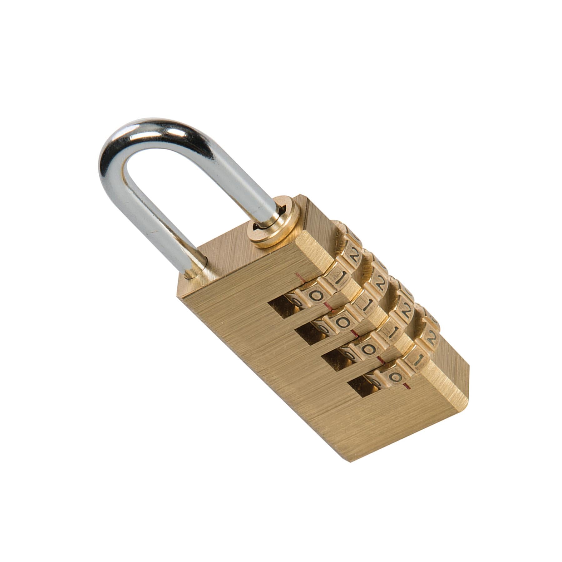 4-Digit Combination Padlock Brass W X H X Th: 29 X 49 X 12mm Solid Brass