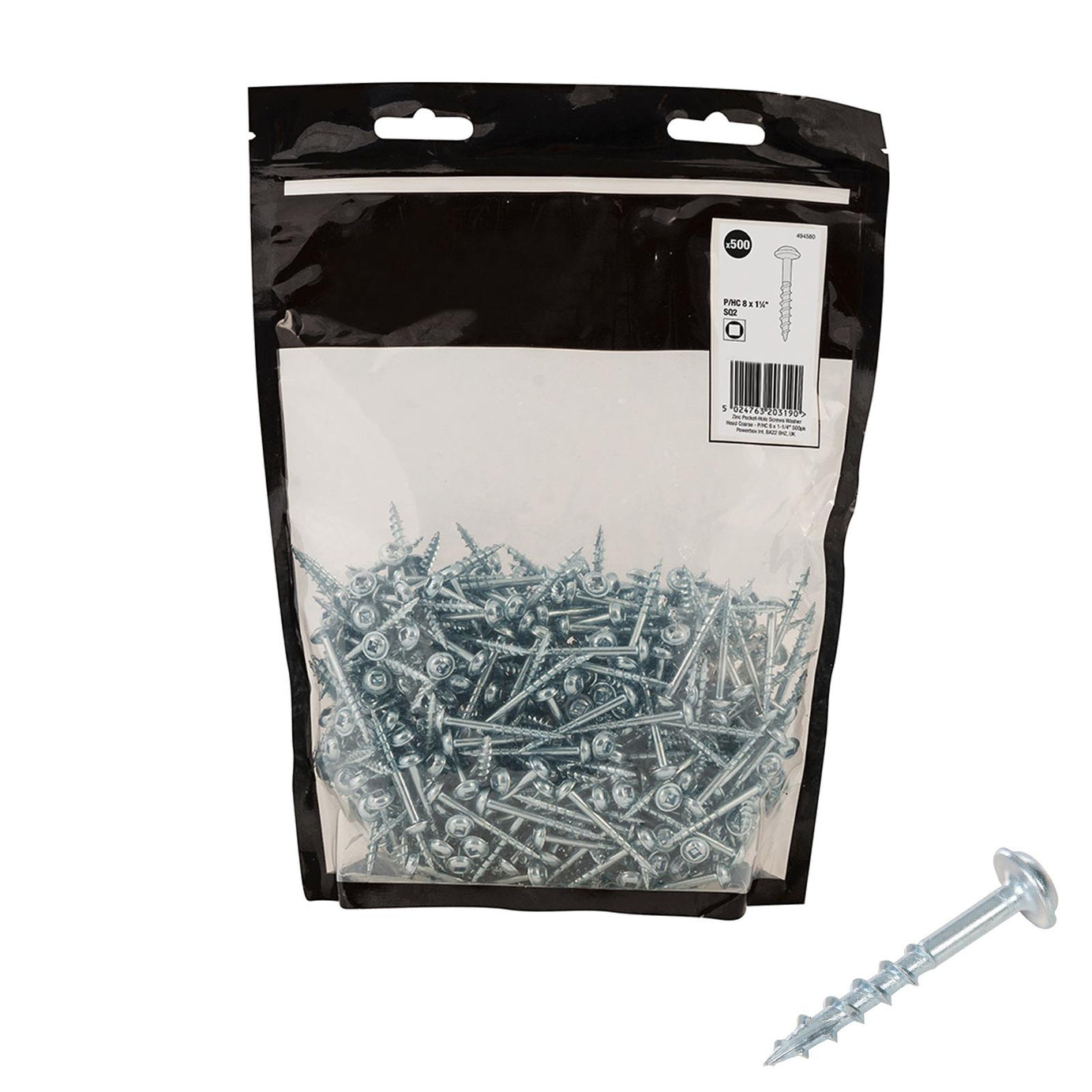 Zinc Pocket-Hole Screws Washer Head Coarse Thread Rust Resistant- 8x1-1/4" 500pk