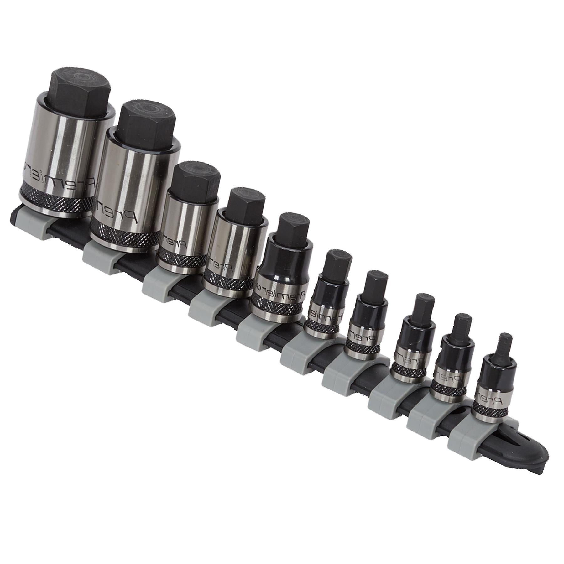 Sealey Hex Socket Bit Set 10pc Stubby 1/4",3/8",1/2"Sq Dr Black