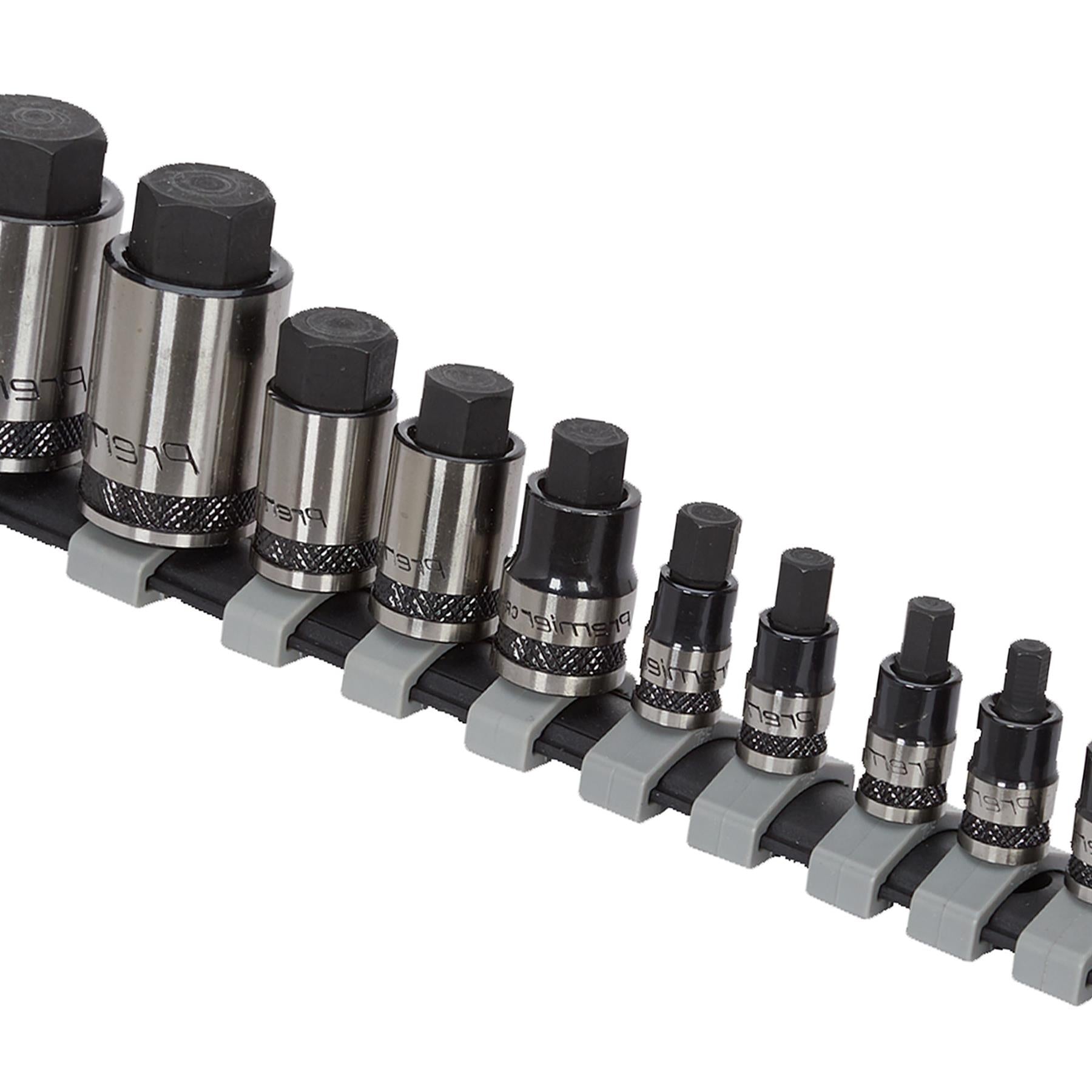 Sealey Hex Socket Bit Set 10pc Stubby 1/4",3/8",1/2"Sq Dr Black