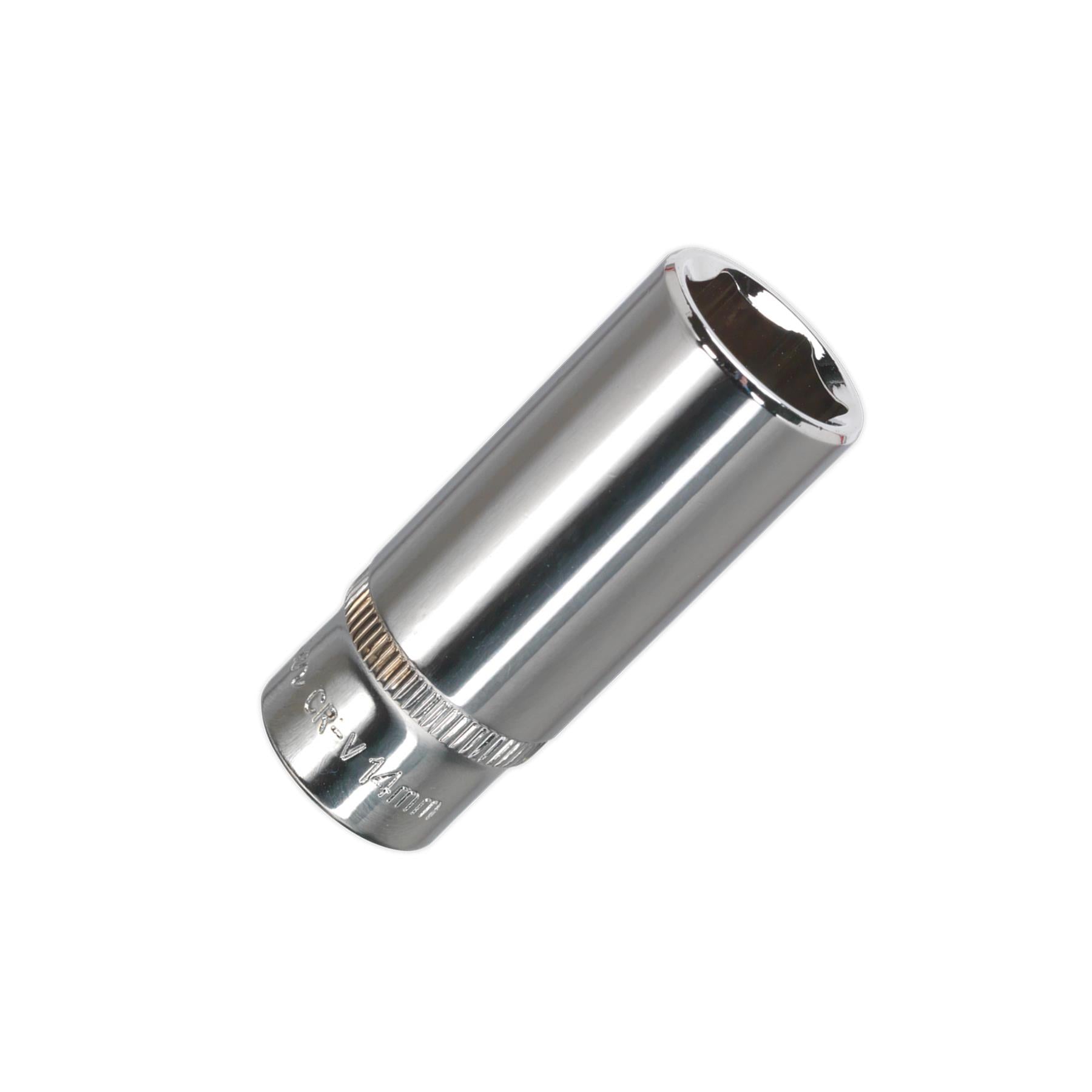 Sealey WallDrive Socket 14mm Deep 1/4"Sq Drive Fully Polished