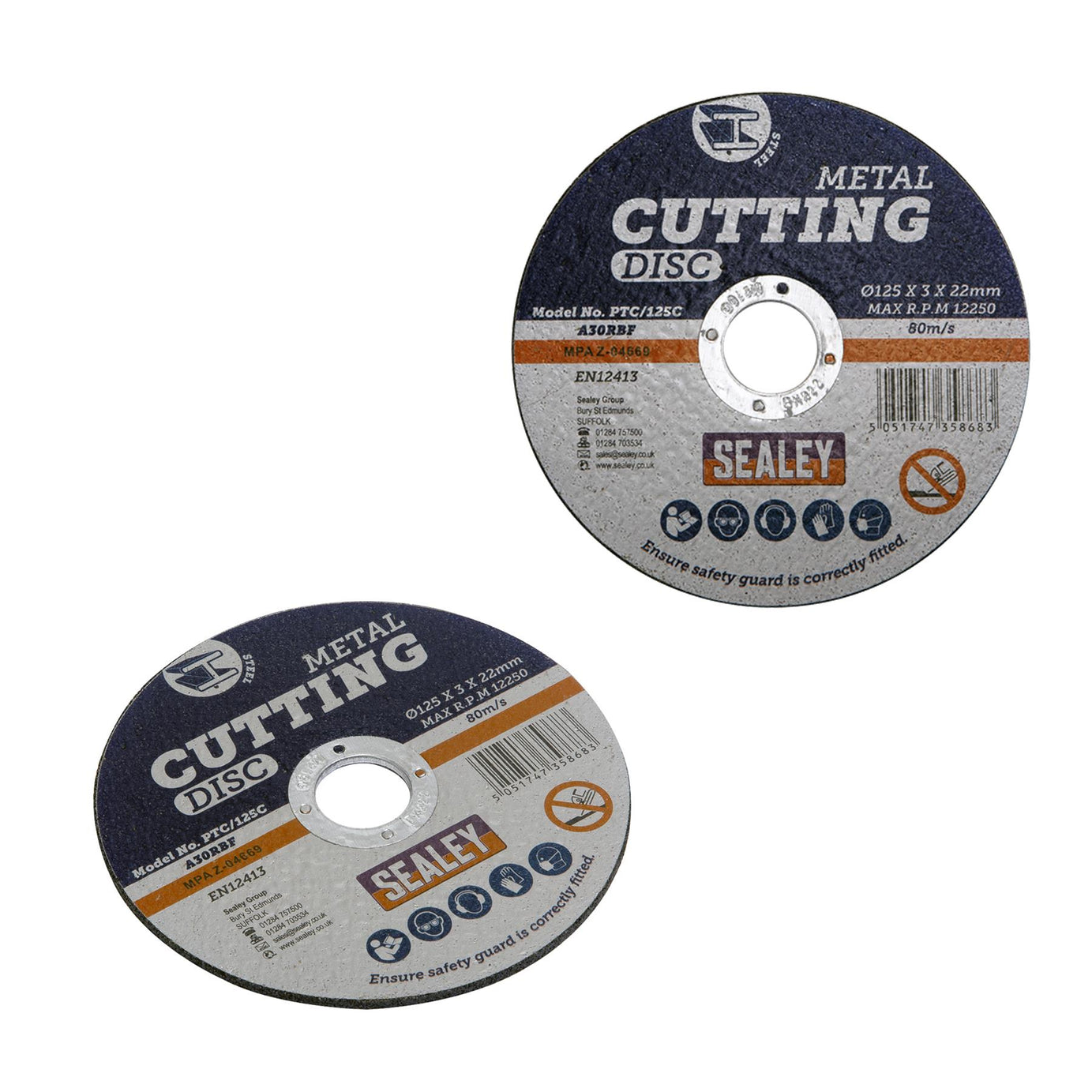 Cutting Disc 125 x 3mm 22mm Bore.  General-purpose flat cutting discs. Sealey