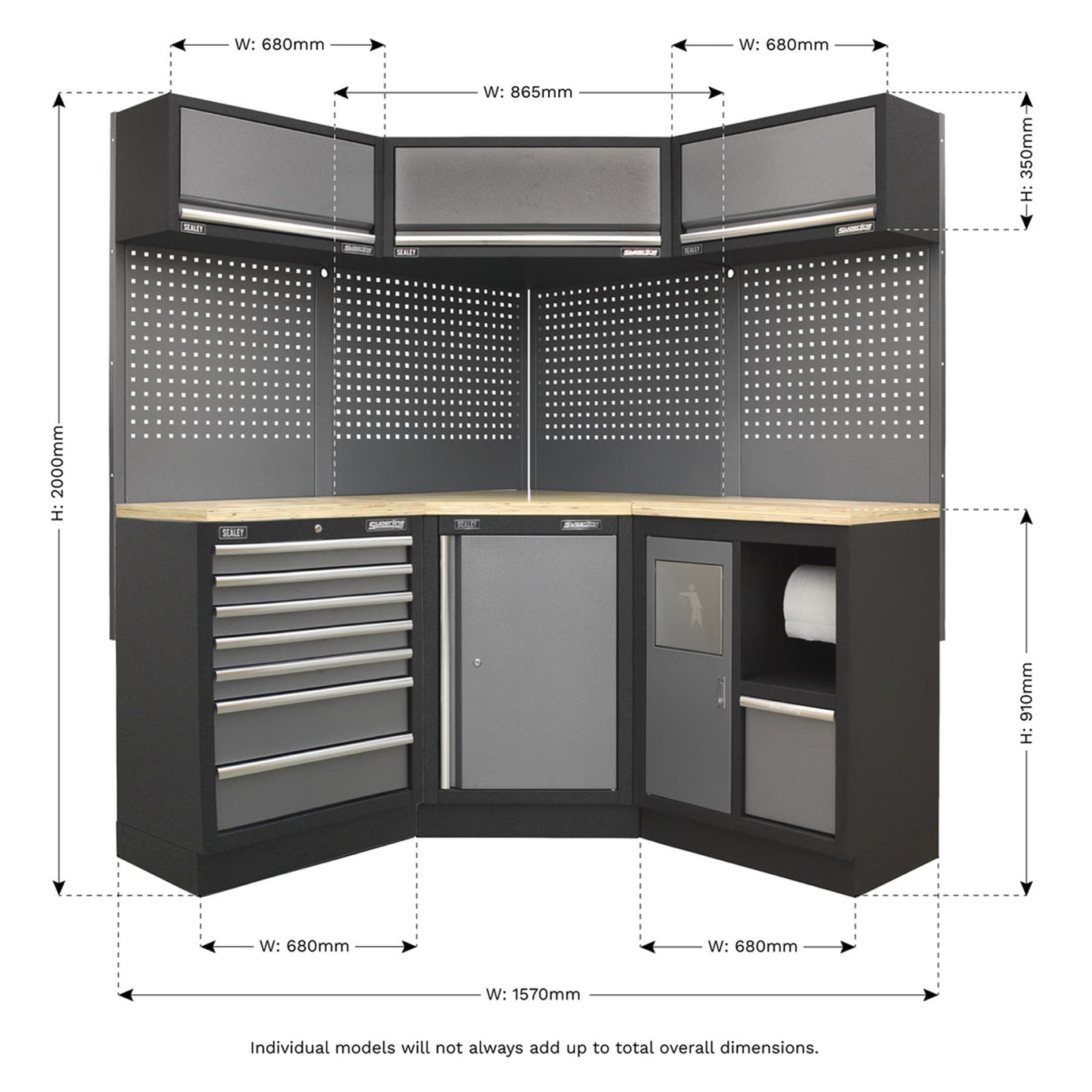 Sealey Superline Pro 1.6m Corner Storage System - Wood Worktop