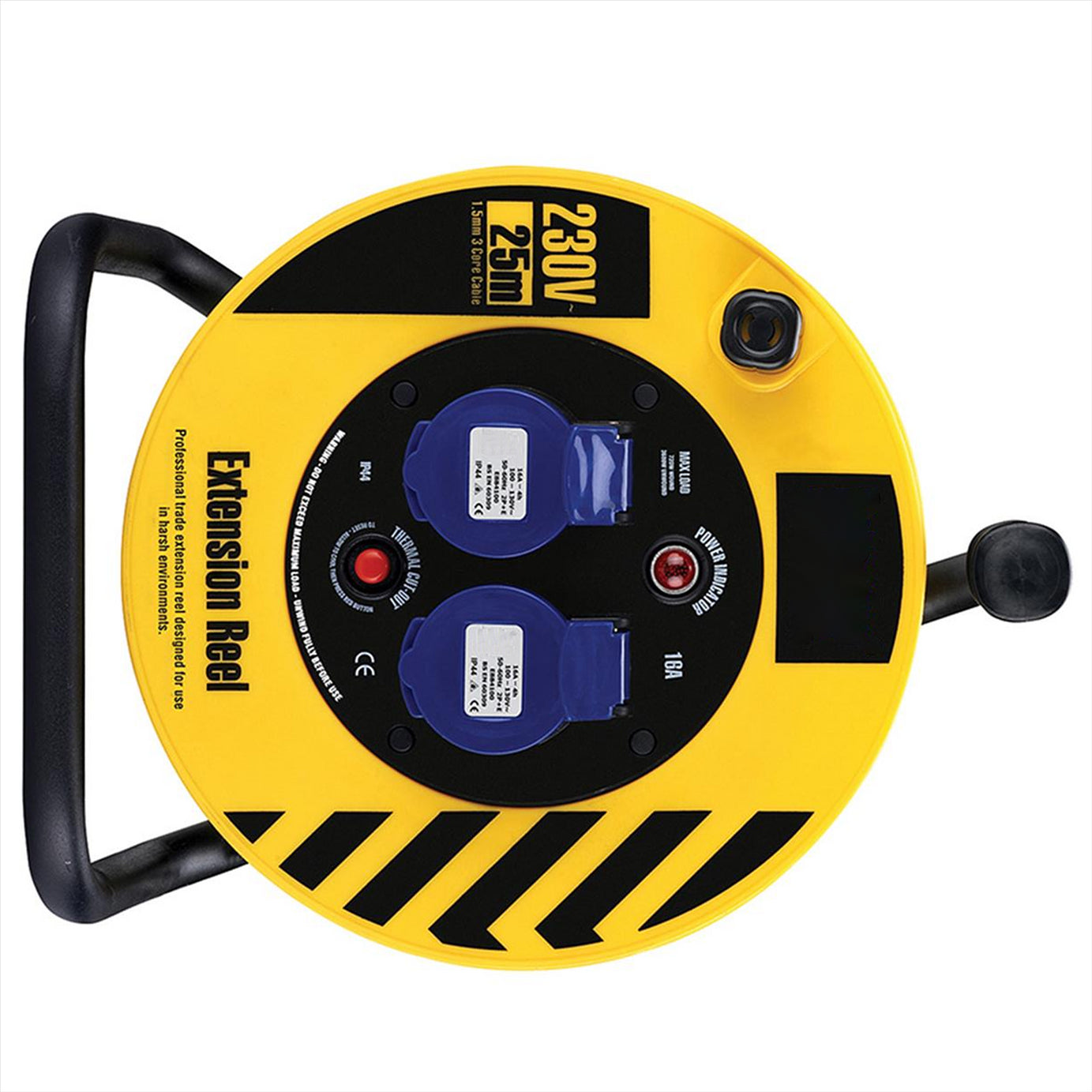 Defender Light Industrial Reel 2-Way 25m 230V 16A Steel A-frame