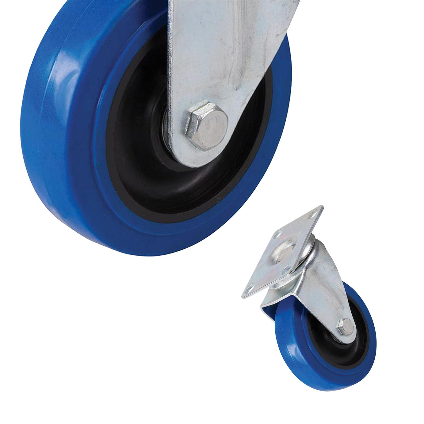 100mm Elastic Rubber SWIVEL & BRAKE Castor Wheel -140KG Limit- Non-Marking Tyre