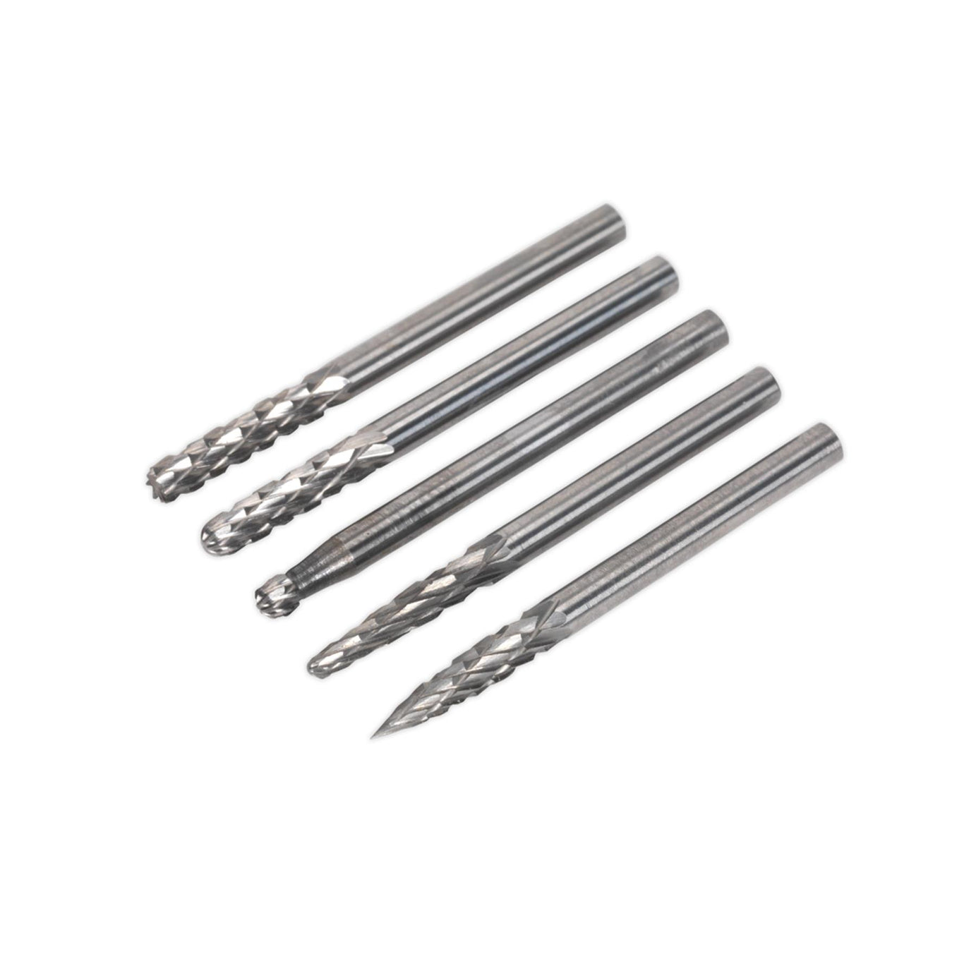 Micro Carbide Burr Set 5pc. Ø3mm Burrs made from Tungsten Carbide Sealey