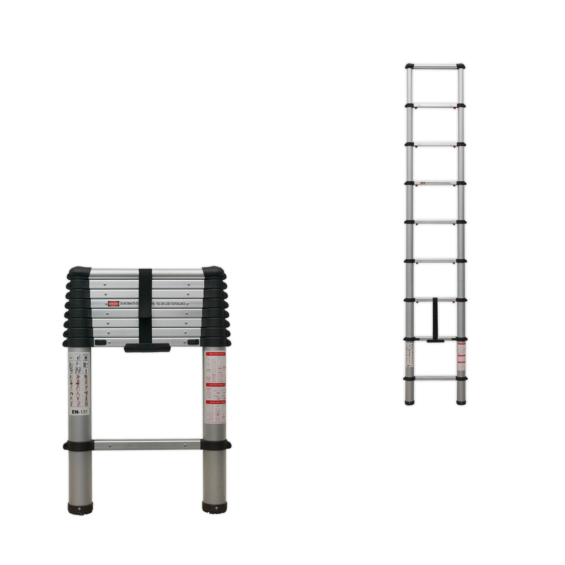 Sealey Aluminium Telescopic Ladder 9-Tread EN 131 Lightweight Use At Multiple Heights