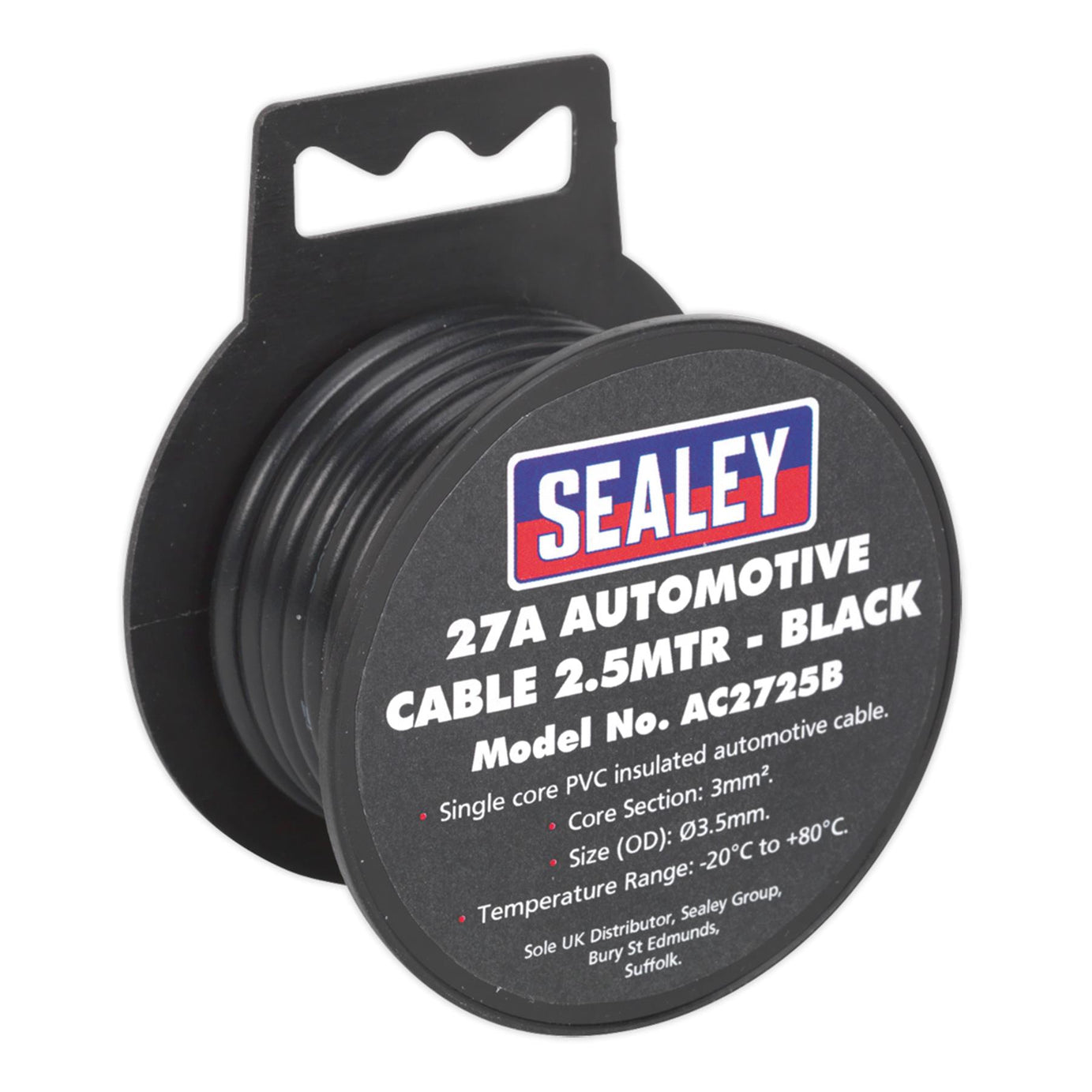 Sealey Automotive Cable Thick Wal Single Core Pvc Coated 27A 2.5m Black