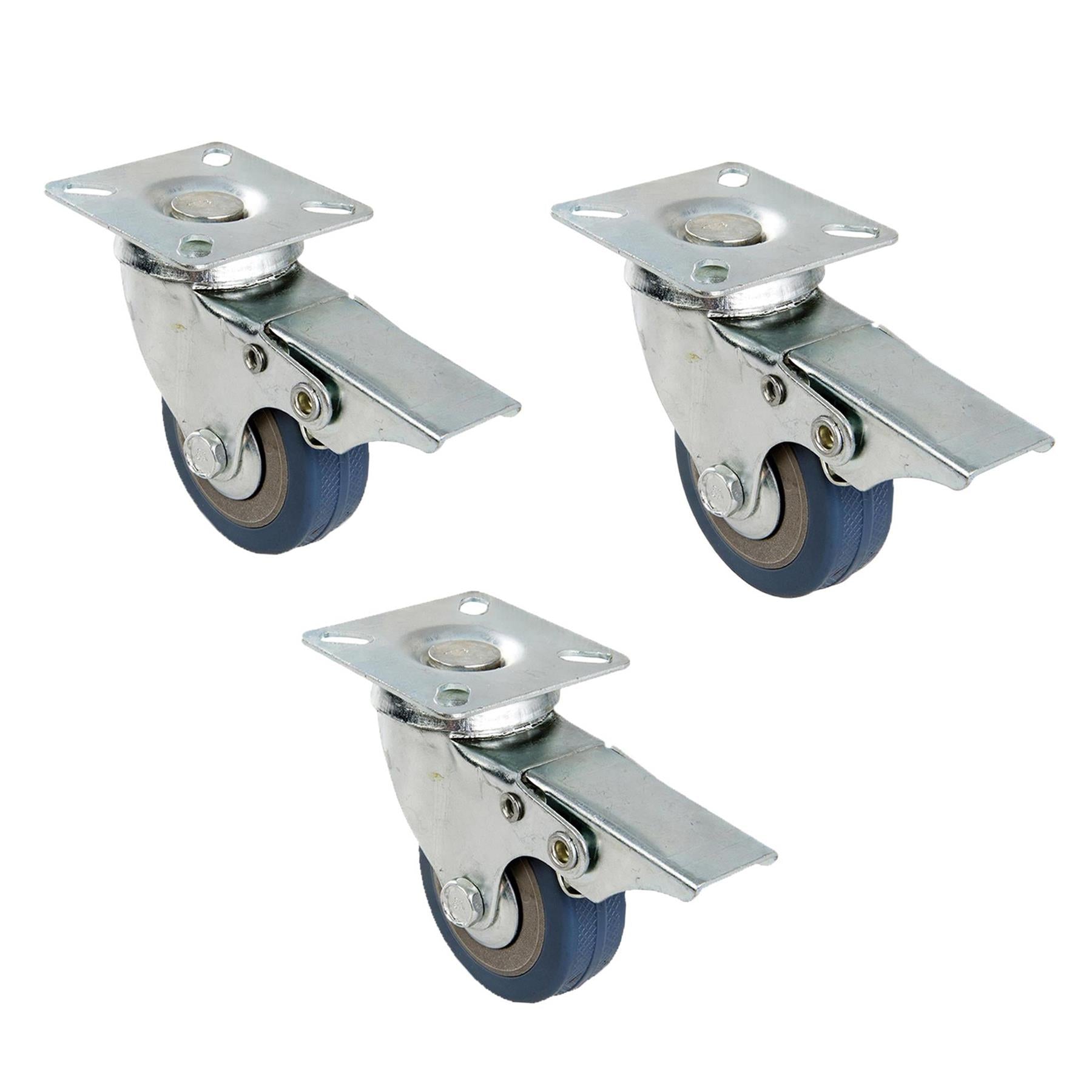 3 x Heavy Duty 50mm Rubber Swivel Castor Wheels Trolley Furniture Caster Brake