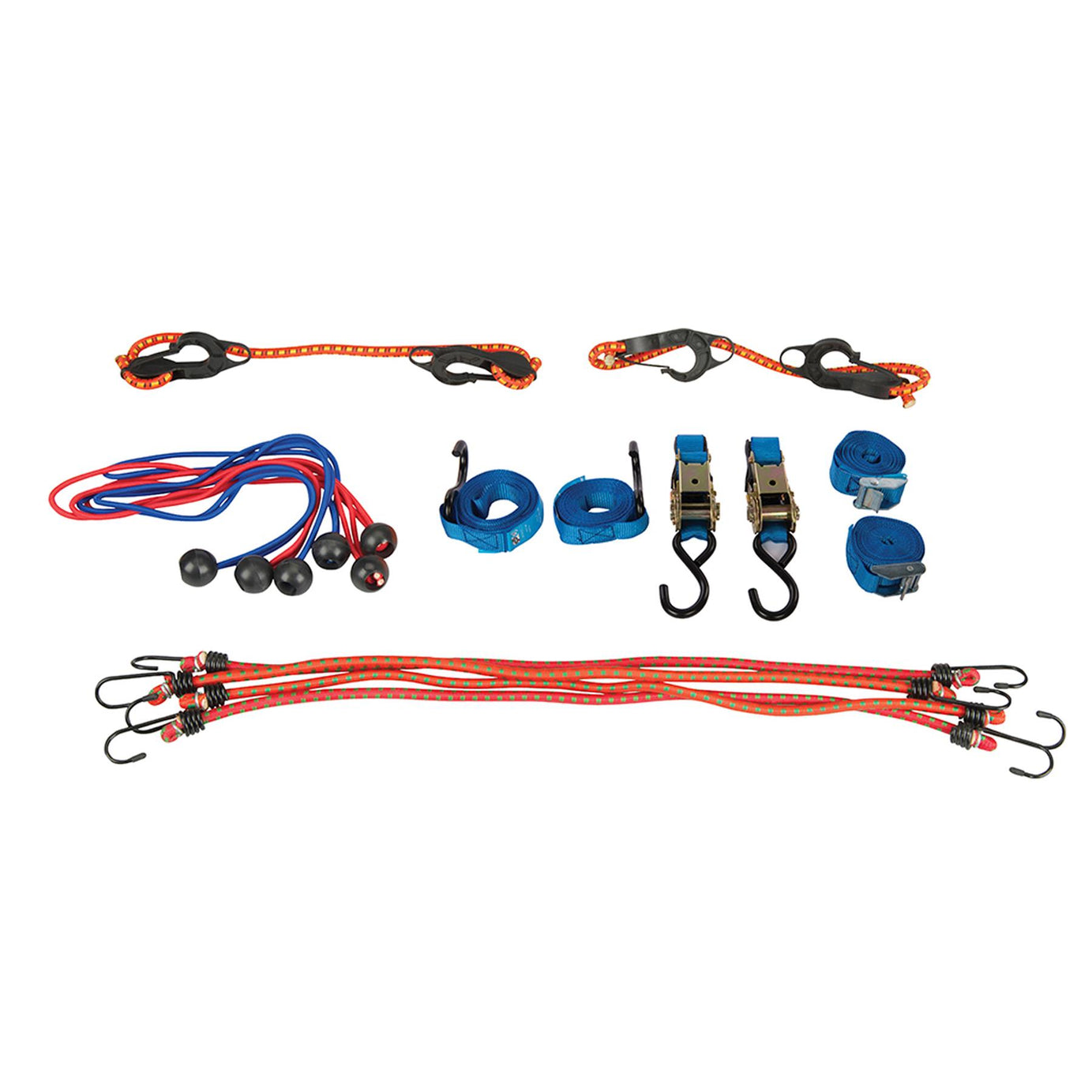16Pce Bungee Strap Set Tie Down & Bungee Strap Comprehensive Tie-Down Kit
