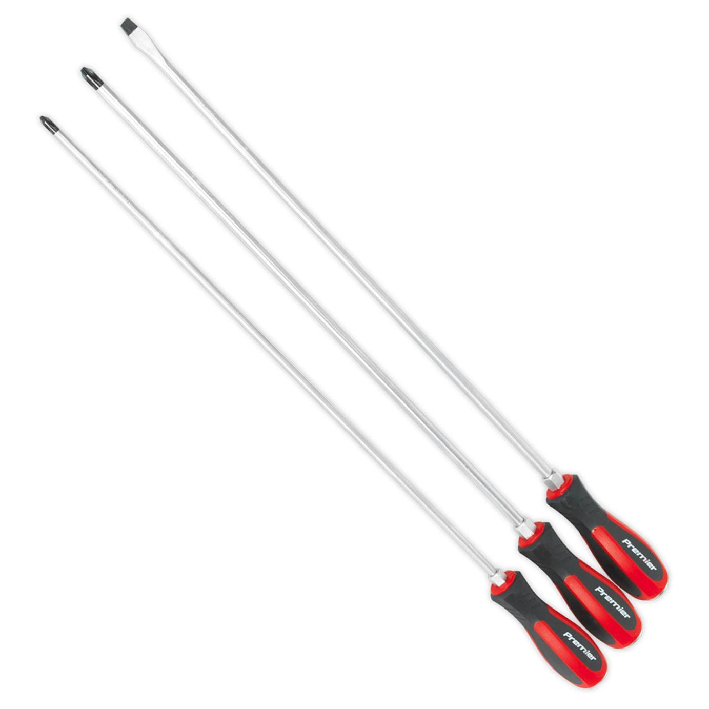 Sealey 3pc Screwdriver Set Hammer Thru Extra Long Slotted Phillips 450mm