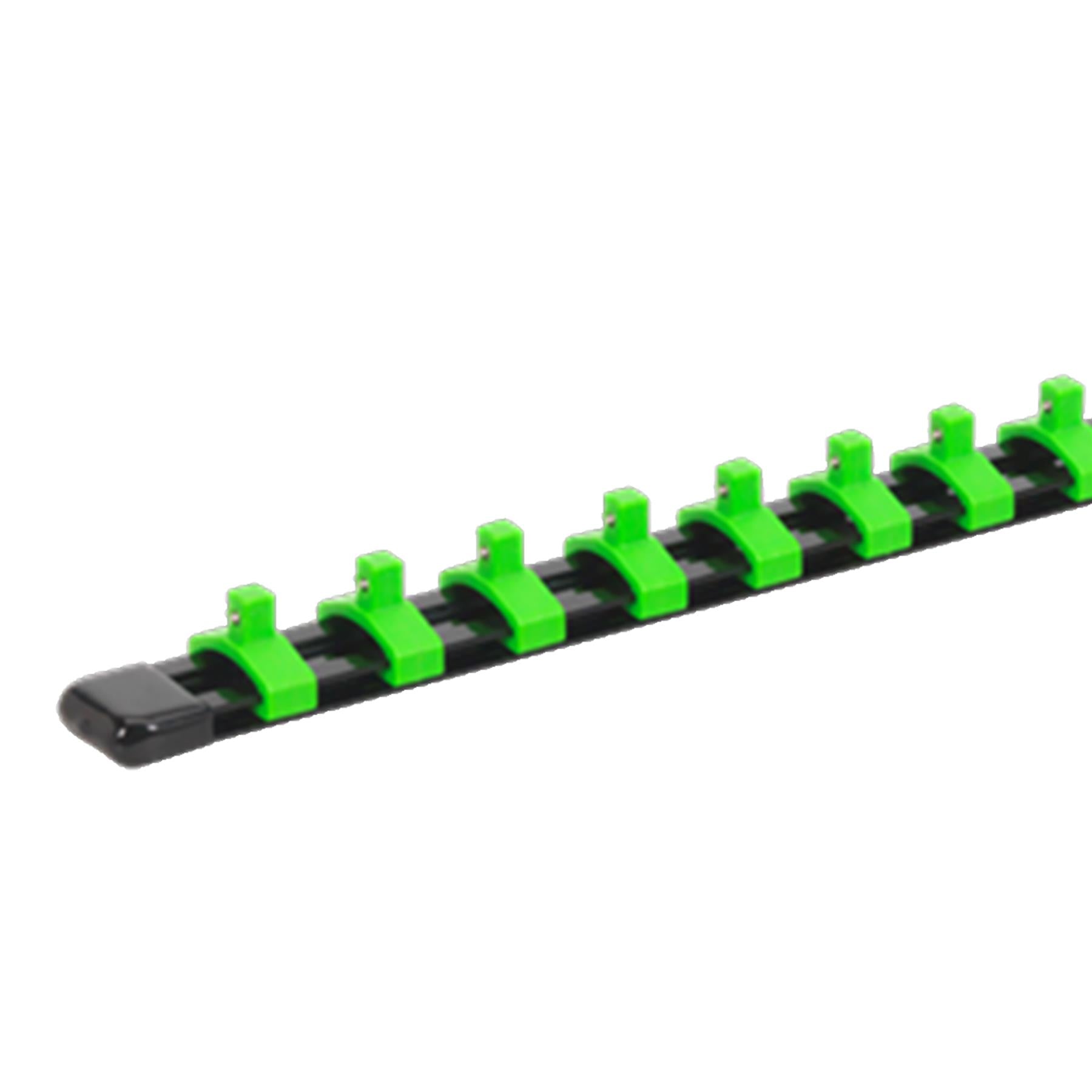 Socket Retaining Rail with 16 Clips 1/4"Sq Dr - Hi-Vis Green. Sealey