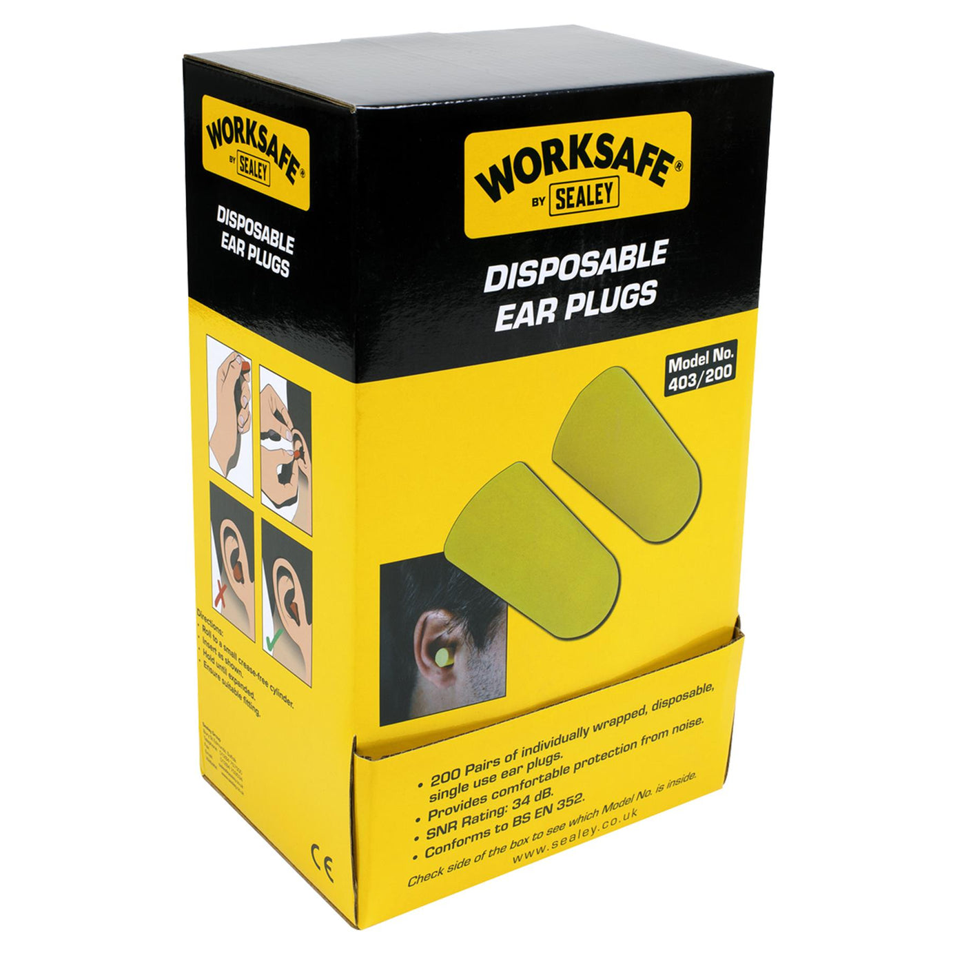 Sealey Work Safe Yellow Disposable Noise Reduction Foam Ear Plugs - 200 Pairs