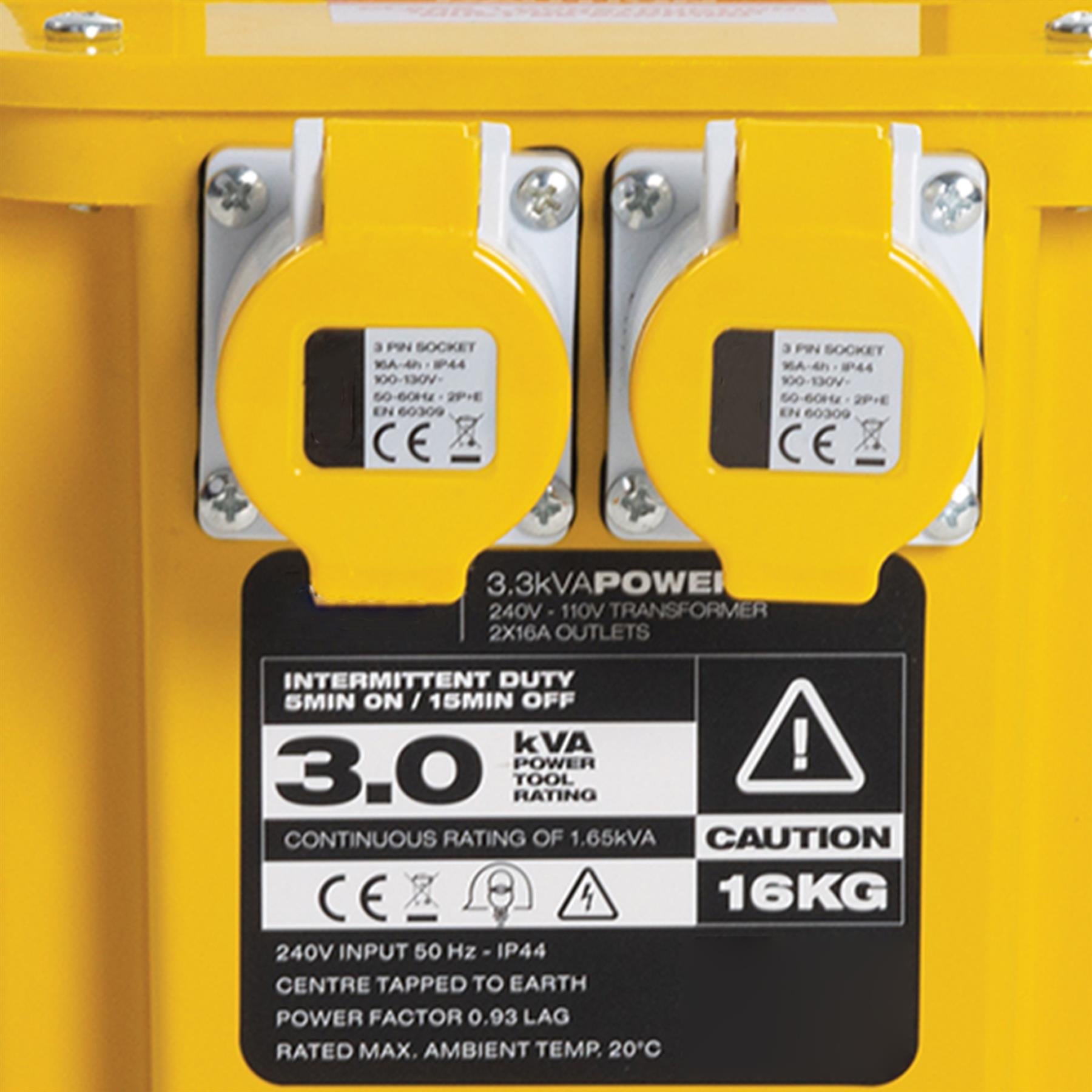 3KVA Portable Site Transformer 110v Twin Outlet 16 Amp 3000W Rubber Cable 3 Core