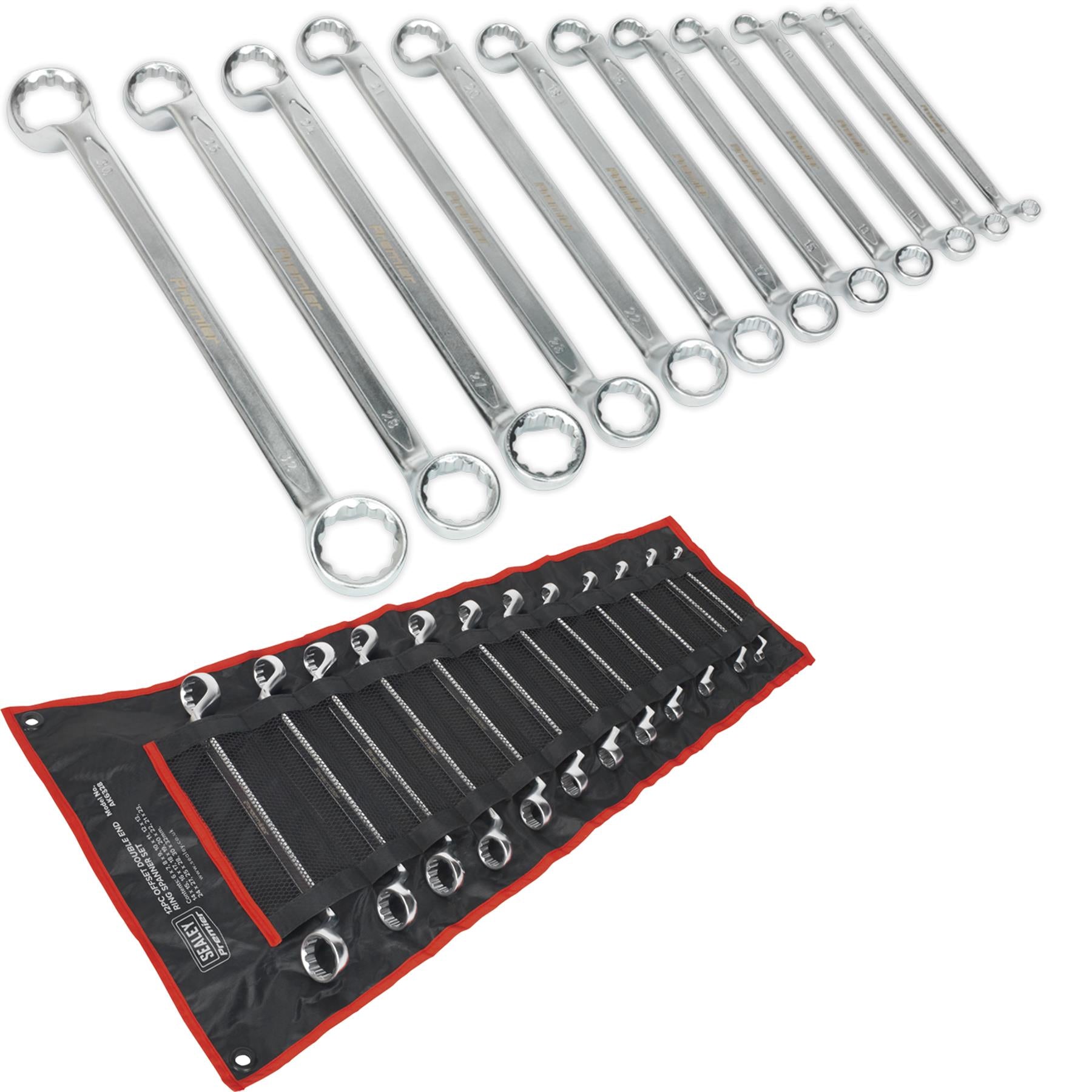 Sealey Offset Double End Ring Spanner Set 12pc Metric
