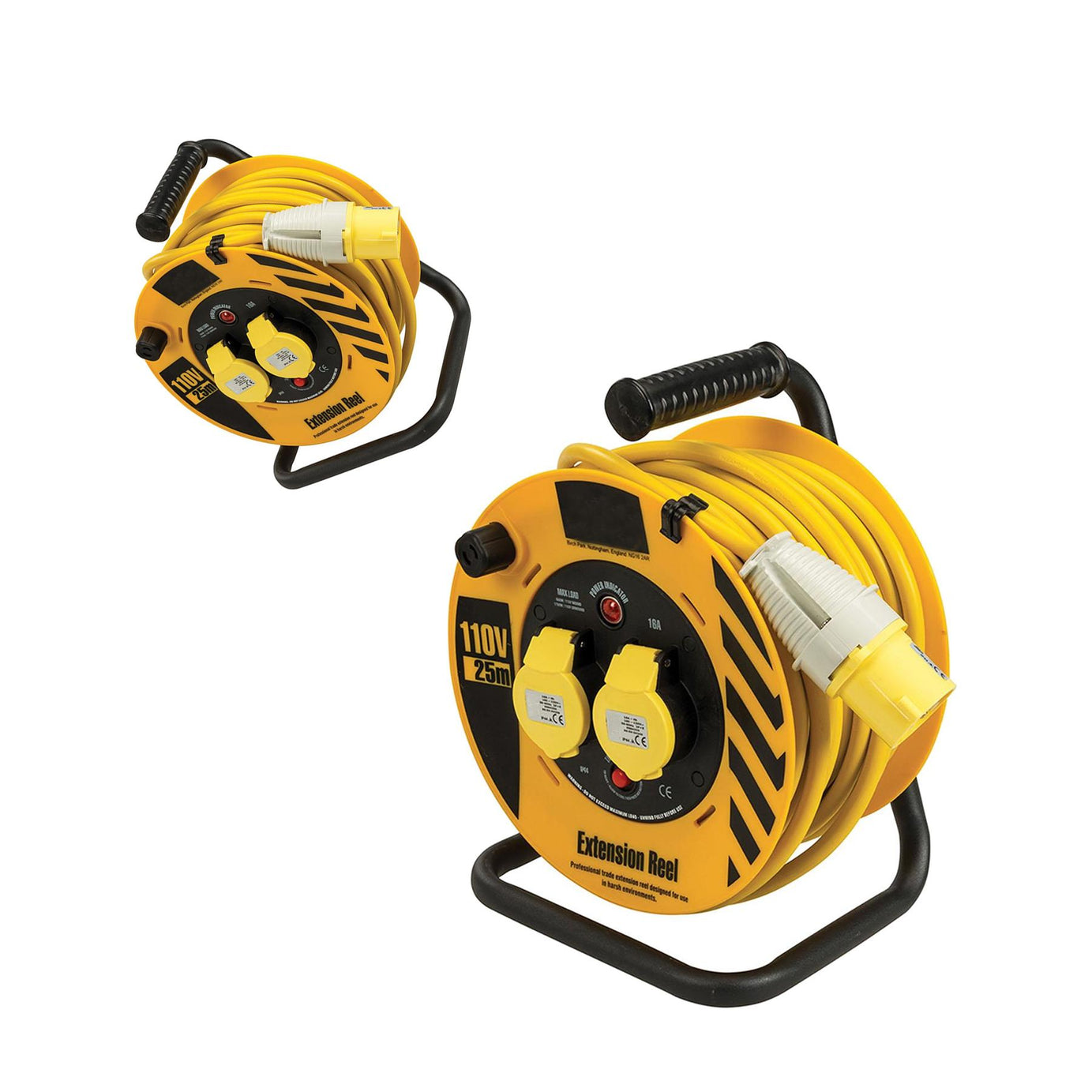 110V 16A Industrial Cable Reel 25m 2 Way Lightweight Strong Steel 3-Core Cable