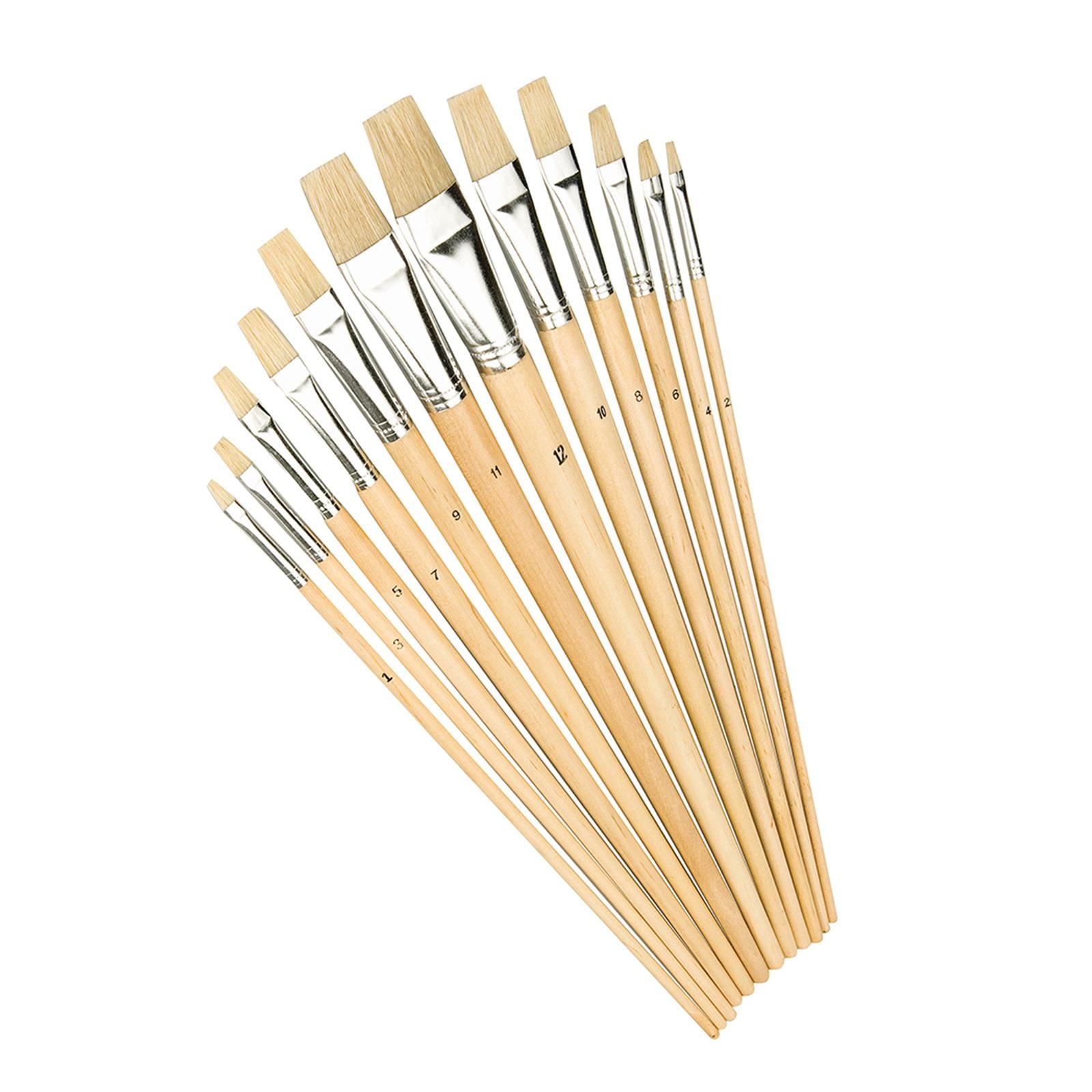 12Pce Artists Paint Brush Set Flat Tip Sizes From 1mm - 12mm For Finishing Work
