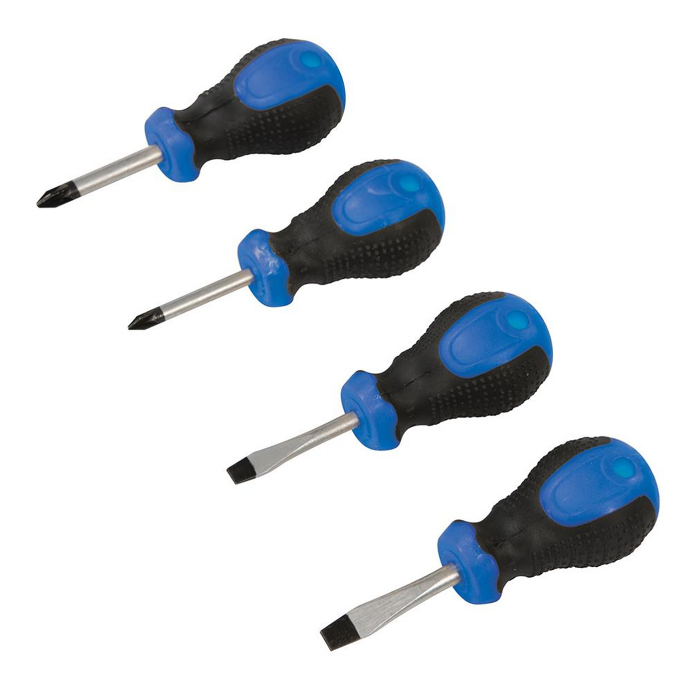 4Pce Stubby Screwdriver Set Chrome Vanadium Steel With Soft-Grip Handles